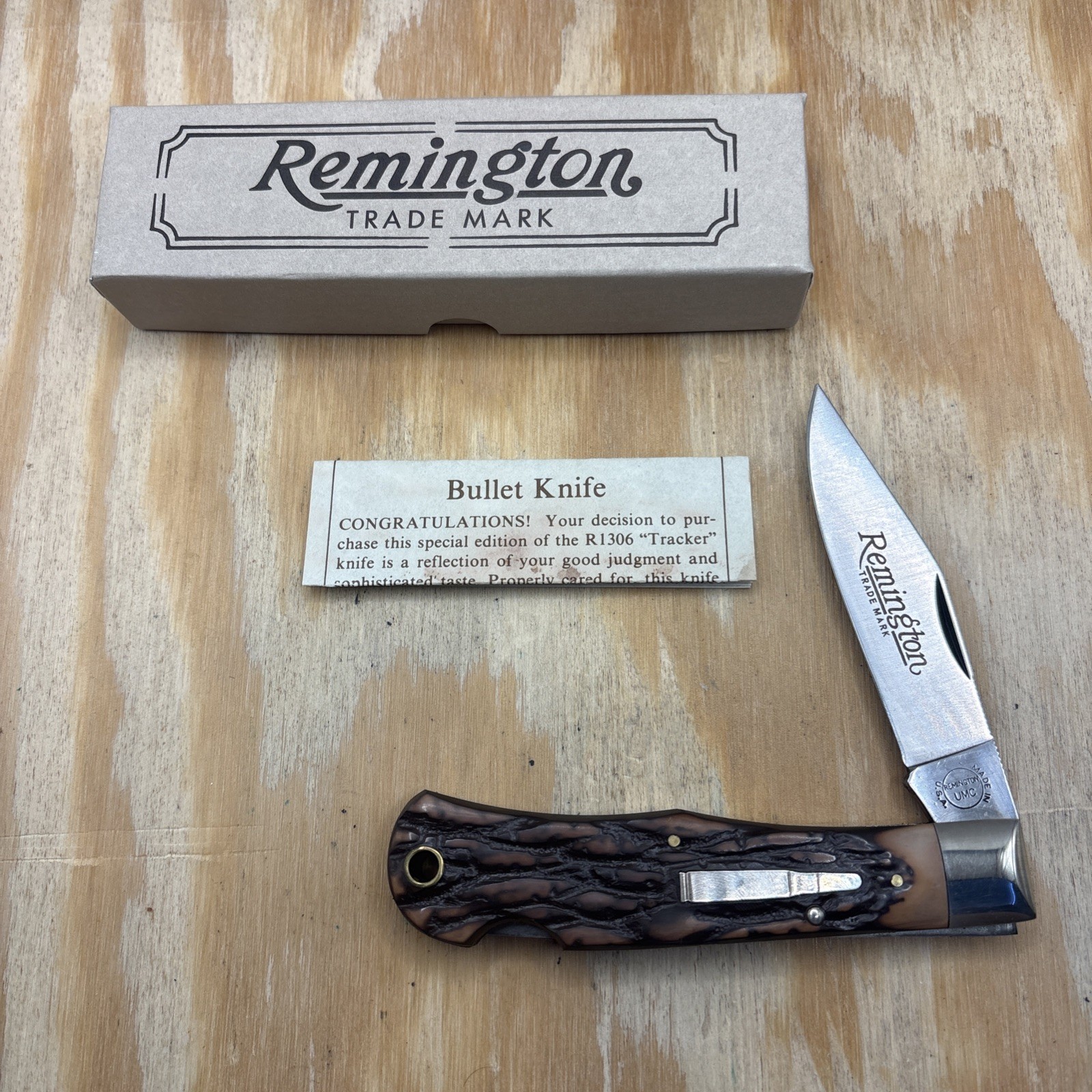 Vintage Remington 1990 USA R1306 «Tracker» Bullet Lockback Knife – MIB