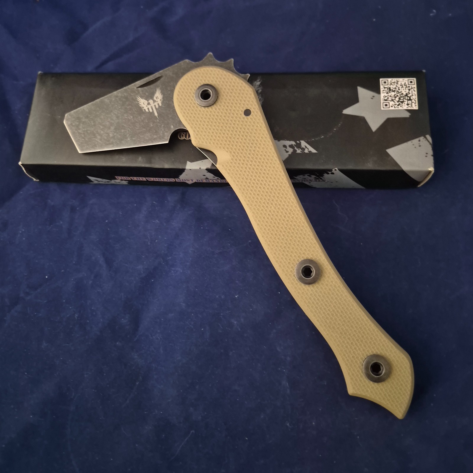 Combat Ready Knives CBR-200C Folding Cleaver Knife, Tan G-10, Stonewashed Blade