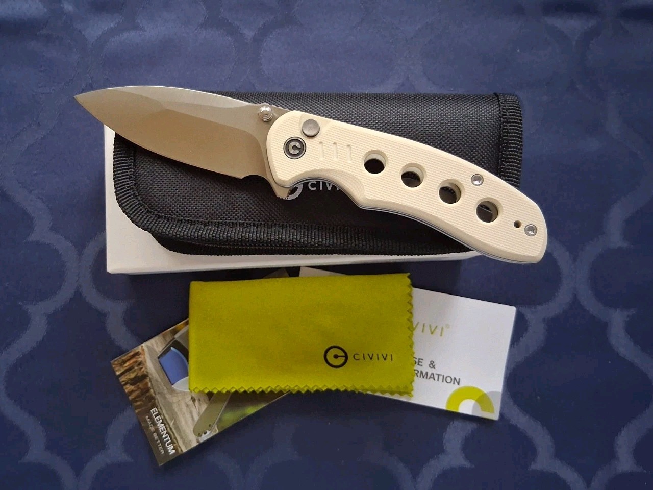 *NEW*🔥 CIVIVI – Triptych w/ Ivory G-10 Handle & Satin 14C28N Blade (C23085B-2)