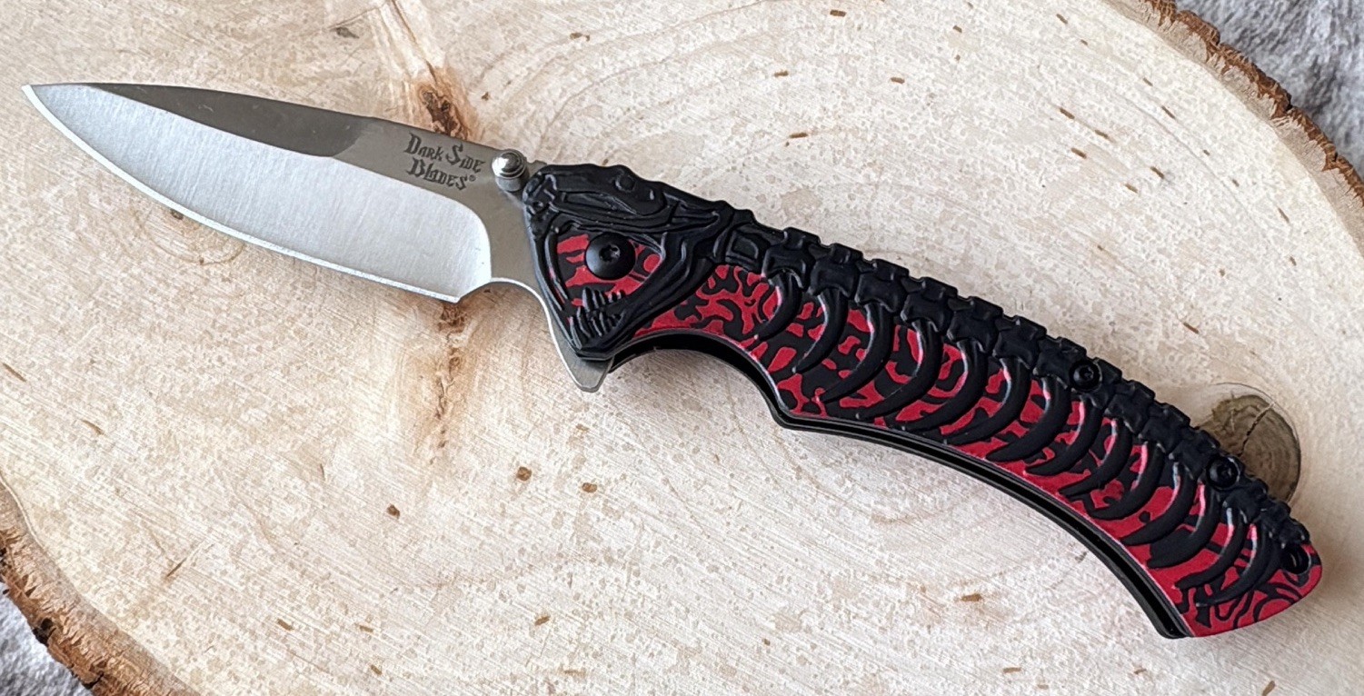 Red Dragon Spring Assist Pocket Knife Skeleton Camo 8 Inches Overall