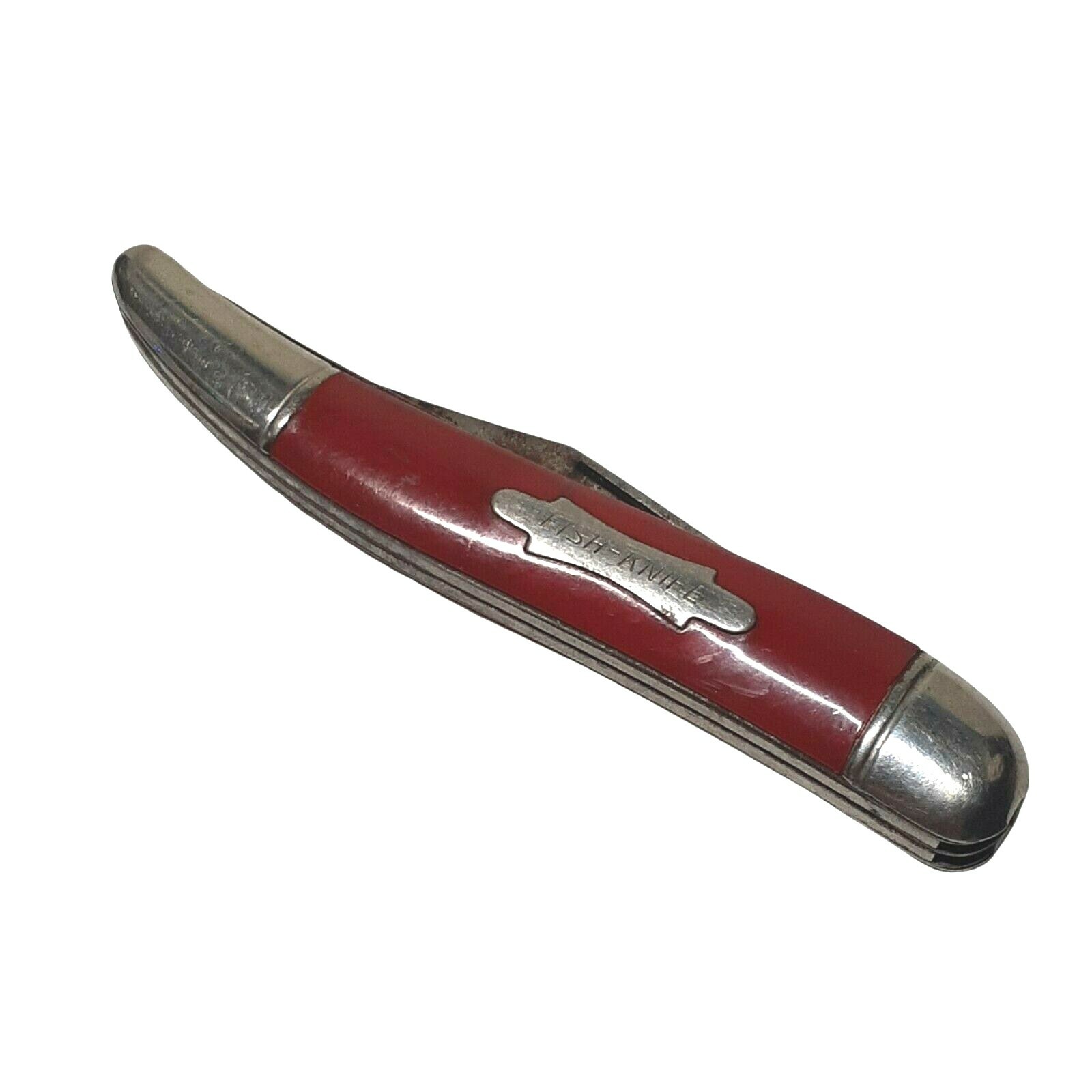 Vtg Fish Knife Pocket Knife Scaler Fish Red Handle Single Blade (Rusted Blade)