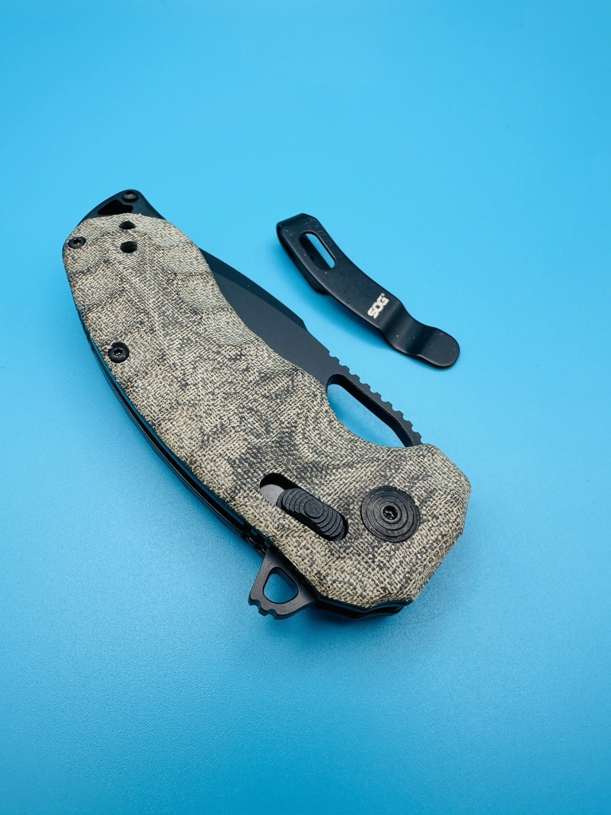 🔥 SOG Kiku XR Limited Blackout CTS XHP Quick-Opening Knife Green Micarta + Clip