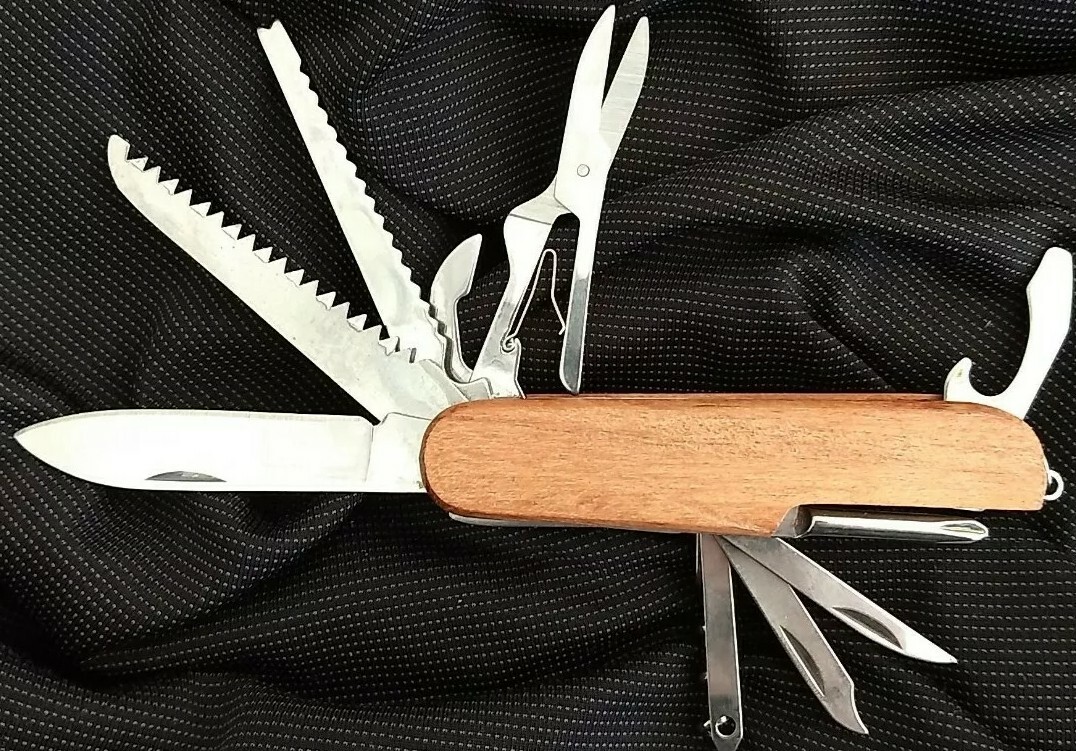 Real Wood Swiss Scout Camping Knife Pocket Multi Tool – Free Same Day Shipping!