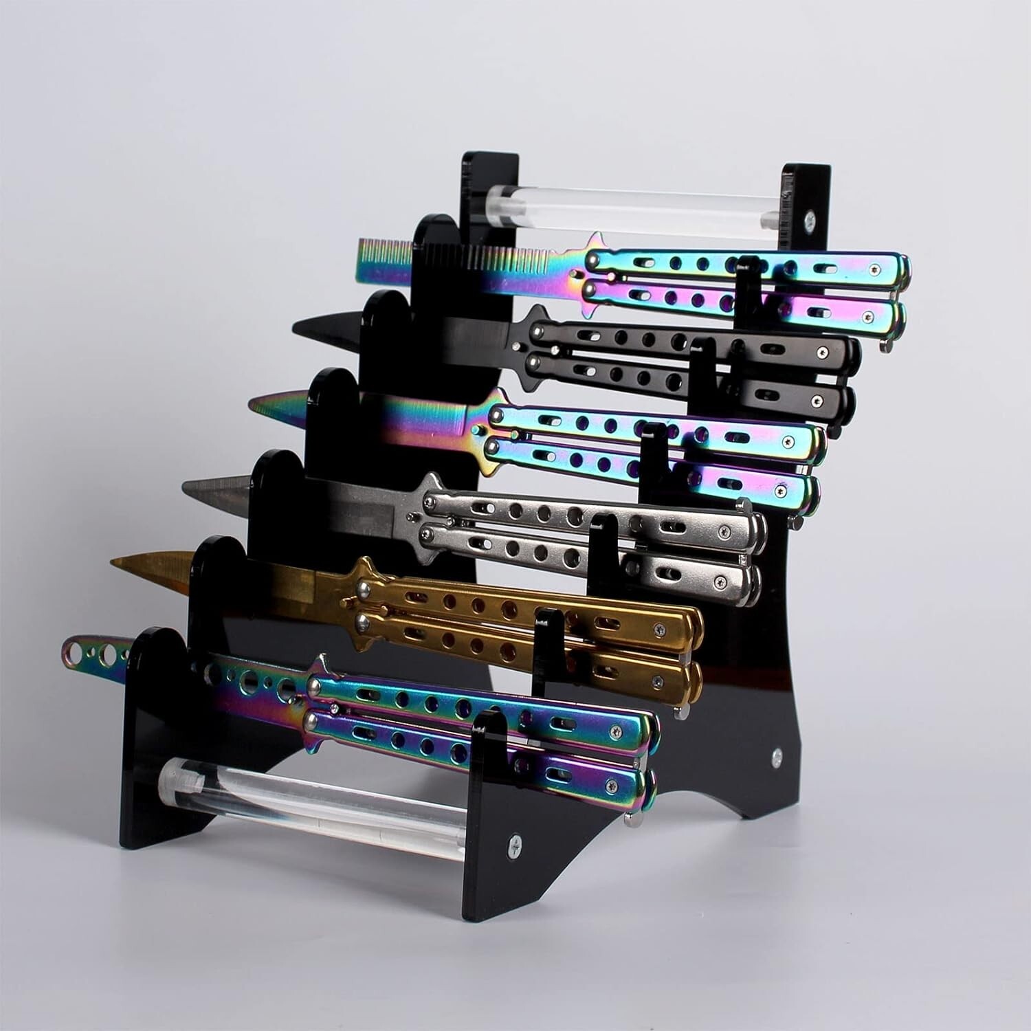 Knife Display Case Cabinet 6 Pcs Acrylic + Black Dagger EDC Pocket Knives Holder