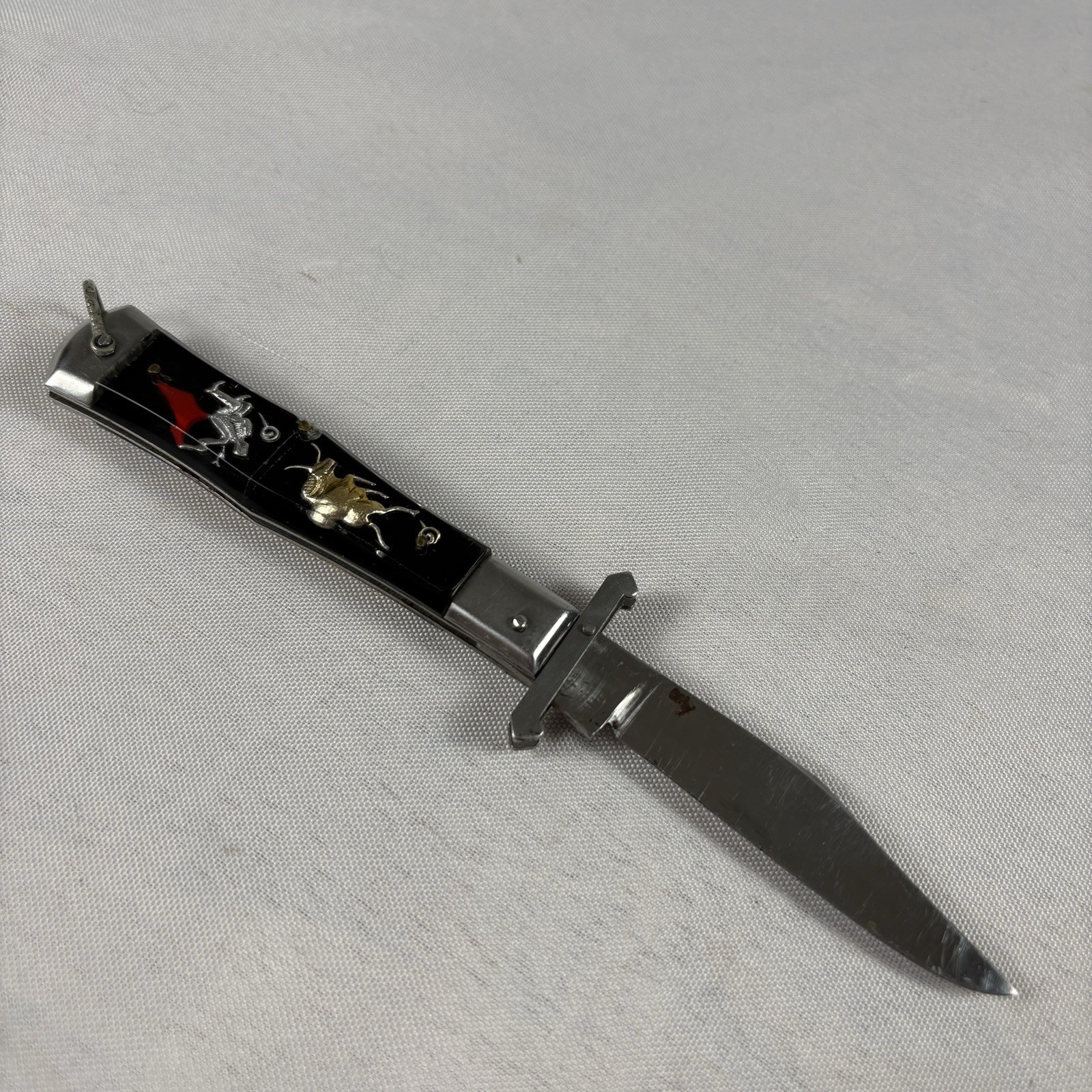 VINTAGE JAPAN VALOR GOLD DRAGON MATADOR BULL SWING GUARD POCKET KNIFE KNIVES 50s