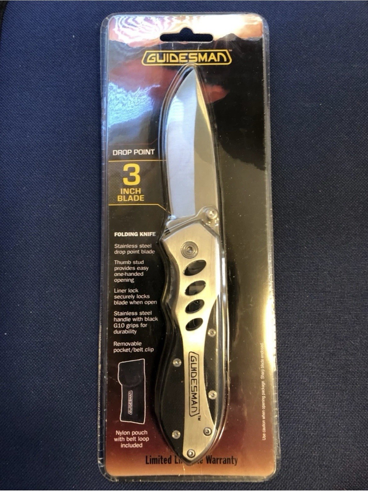 Guidesman 3 inch Drop Point blade, Liner Lock, Nylon Pouch, New in Package