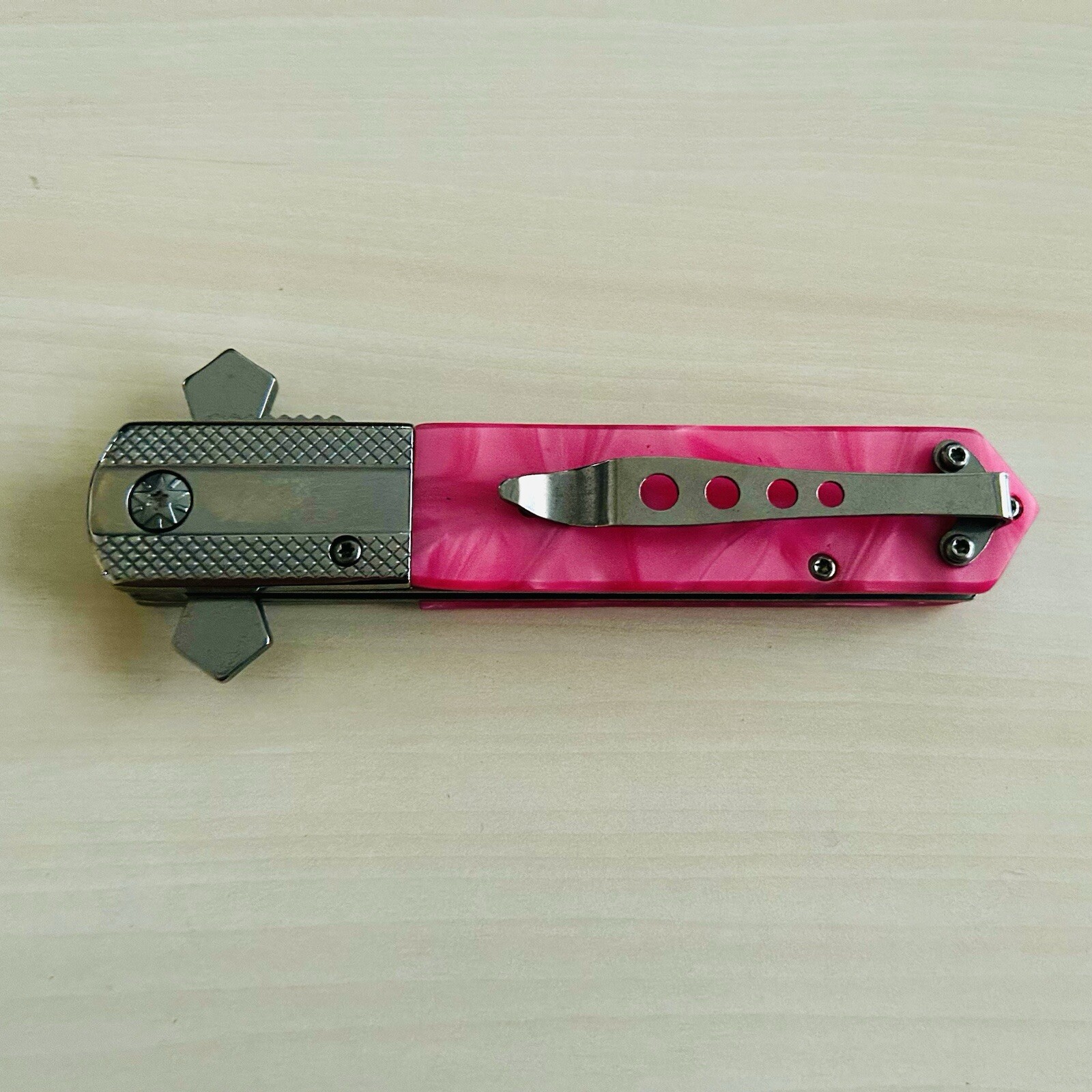 9” Pink Pearl Cross Tactical Spring Assisted Folding Pocket Knife Girl’s Knife