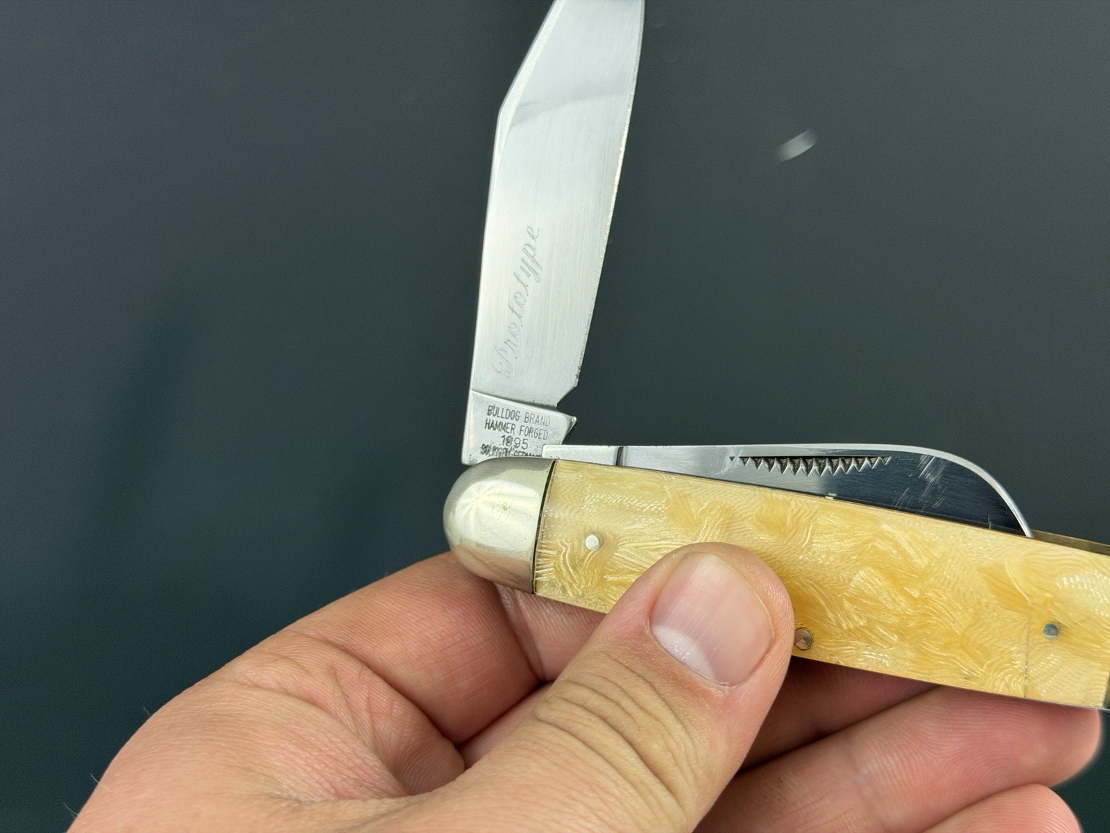 German Bulldog Brand Gimp Shield 3 Blade Cigar Stockman Knife Prototype 1995