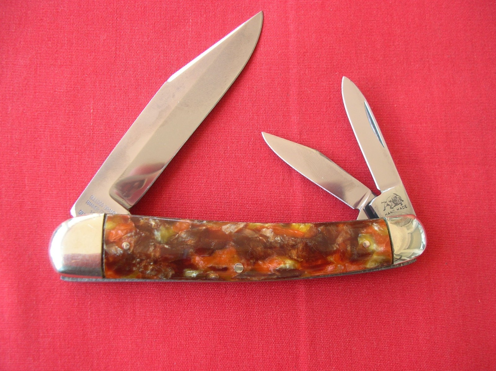 BULLDOG BRAND 3 BLADE WHITTLER CELLULOID HANDLES 1995 KNIFE