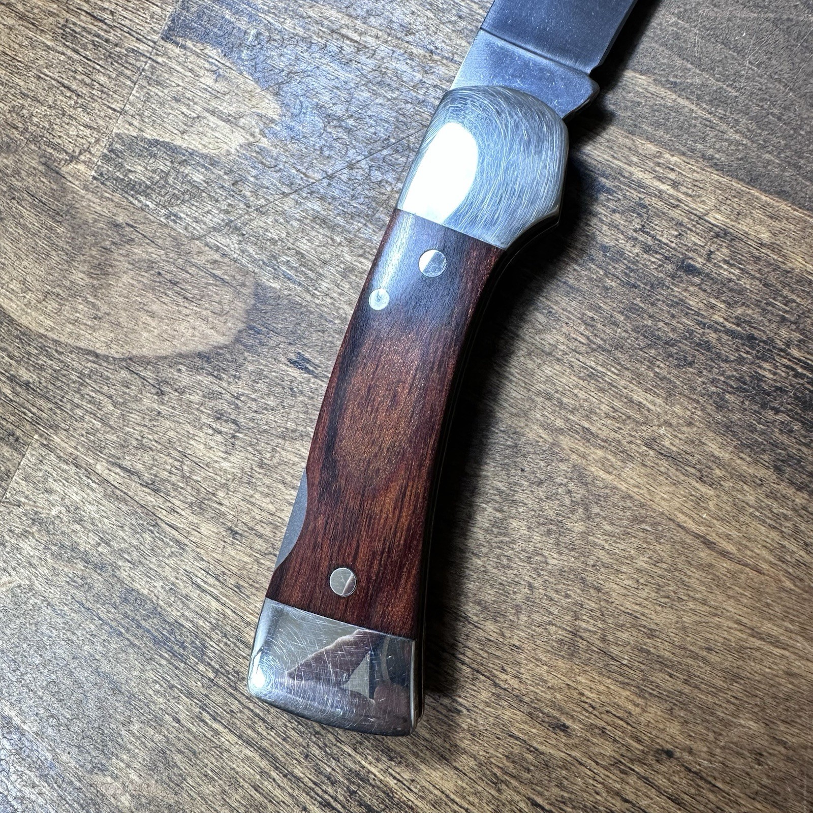 Vtg Western USA 522 Wood Lockback Folding Hunter Knife & Leather Sheath
