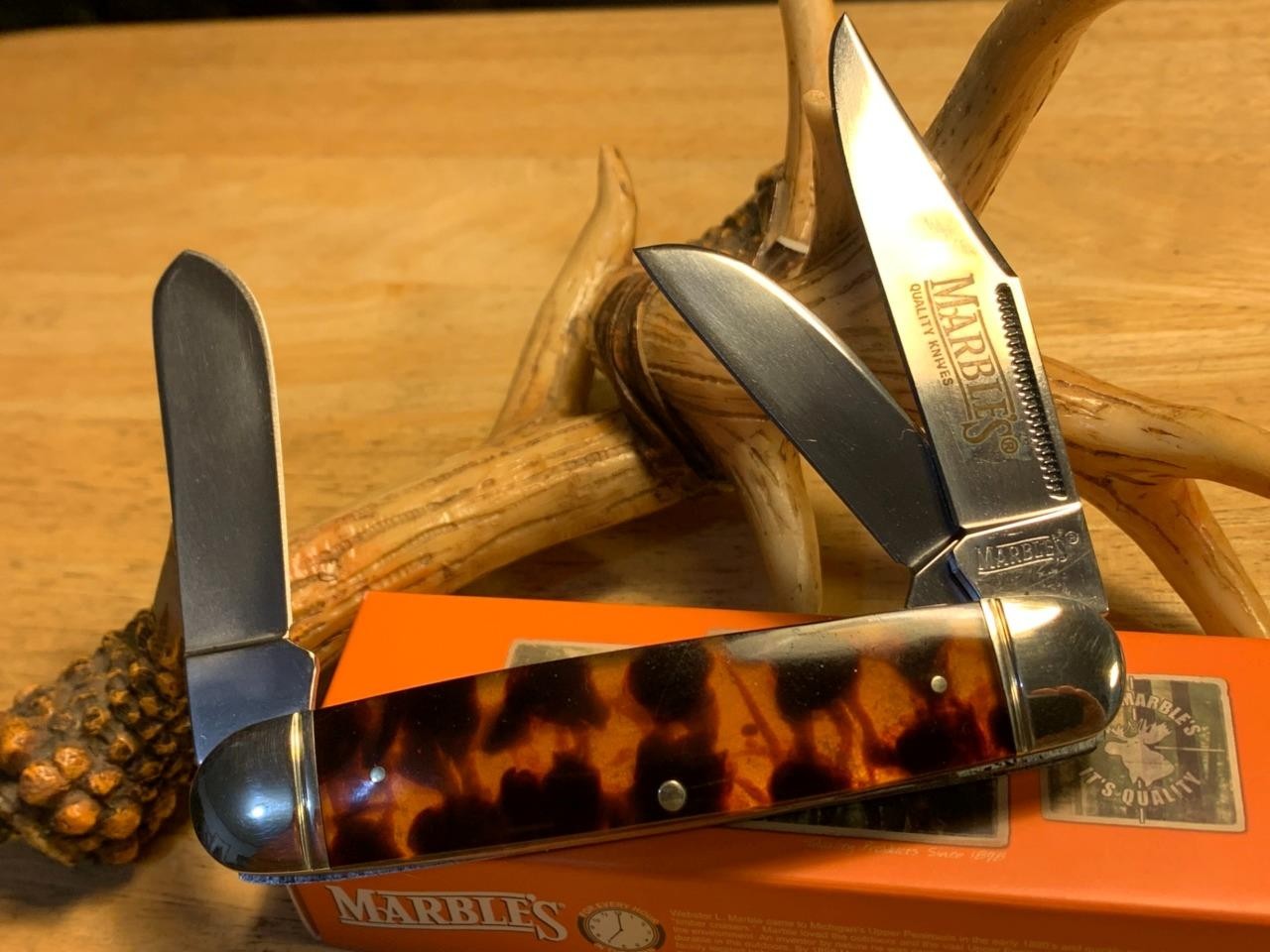 Marbles Imitation Tortoise Shell Cattleman Folder 4 1/4″ Pocket Knife MR696