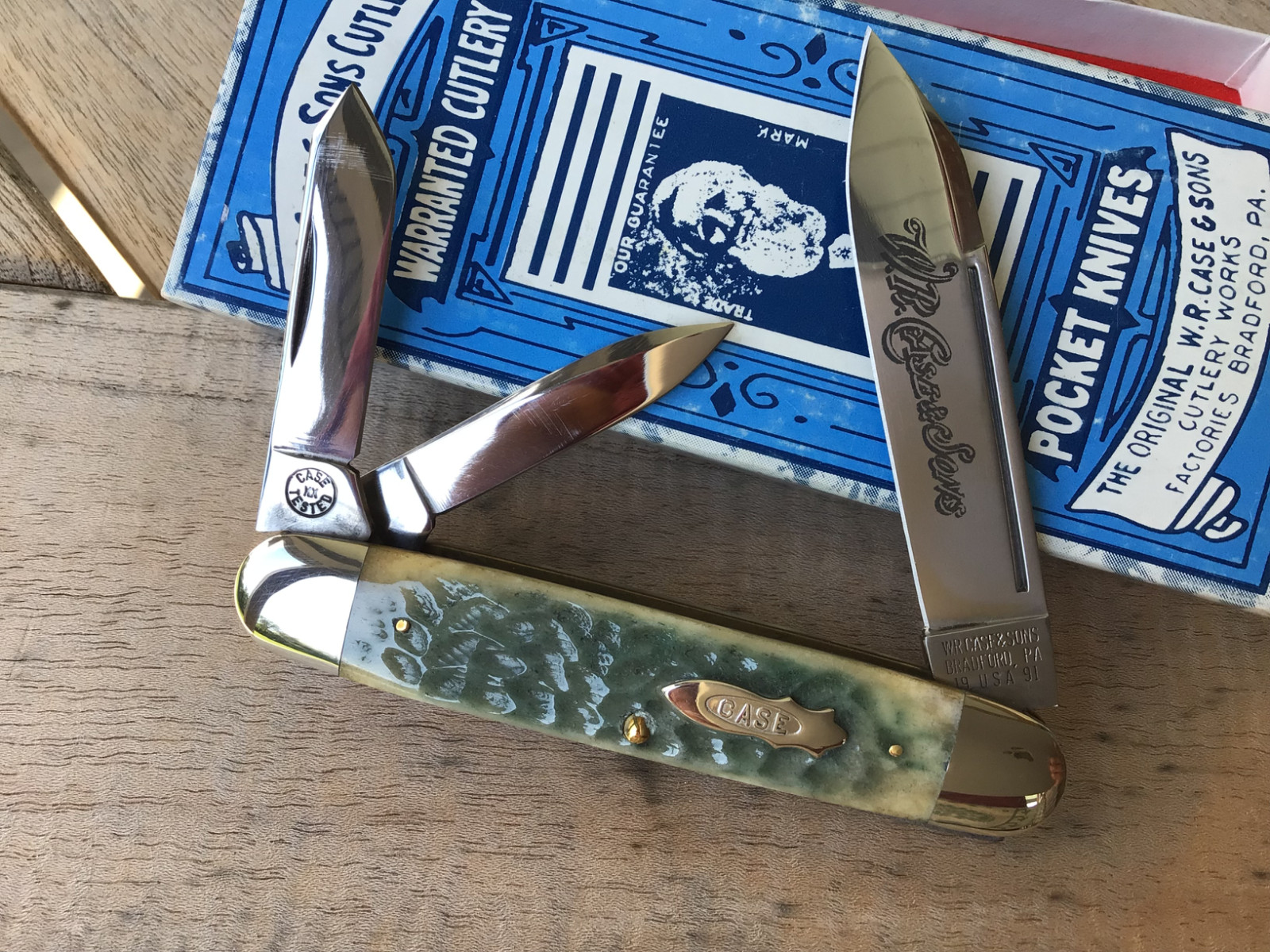 Case Classic 1991 – 3 Blade Split-back Cigar Whittler Moss Bottom Green Nice!