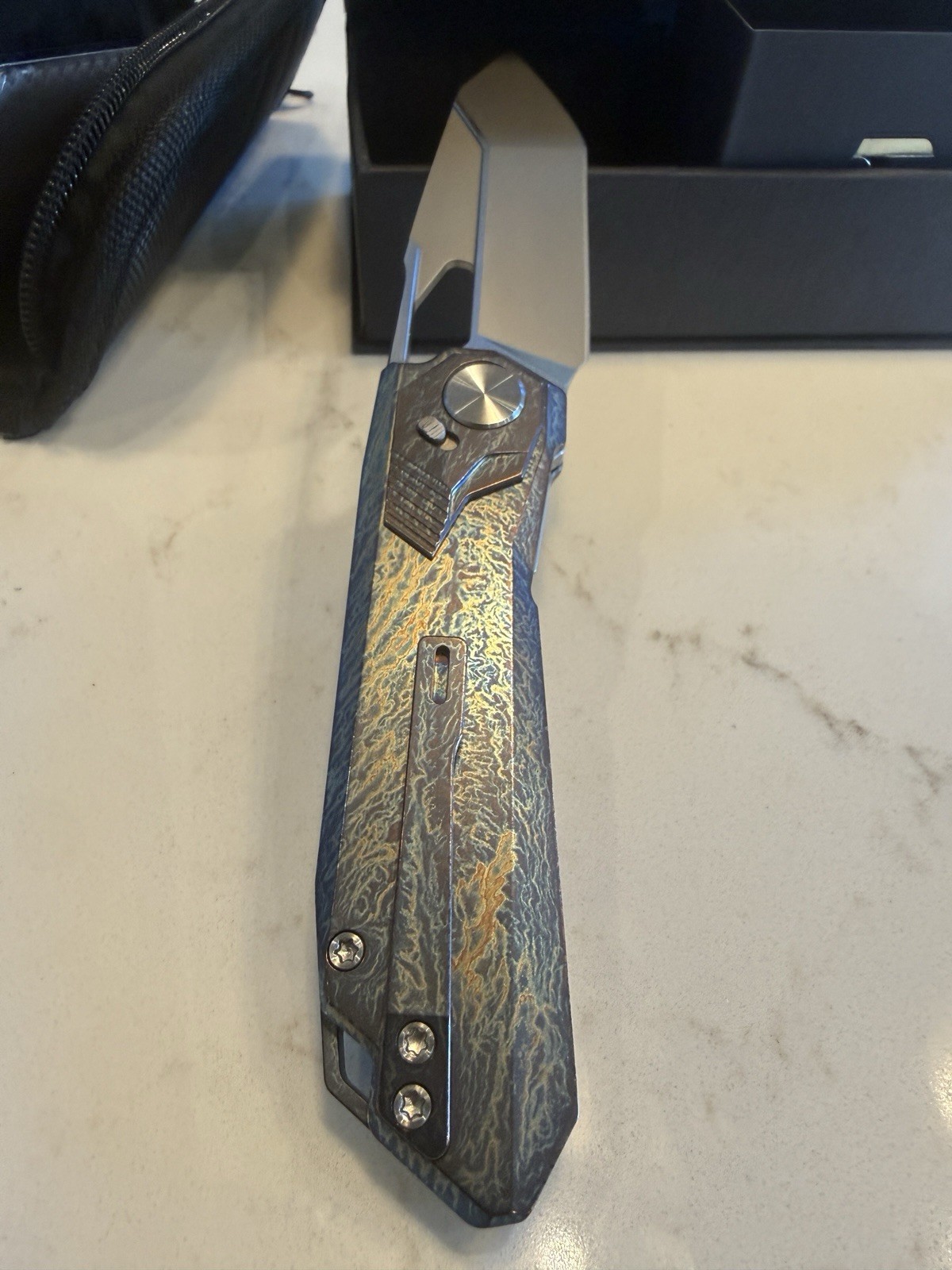 Remette Peregrine Falcon Titanium Tanto Blue Gold lightening M390