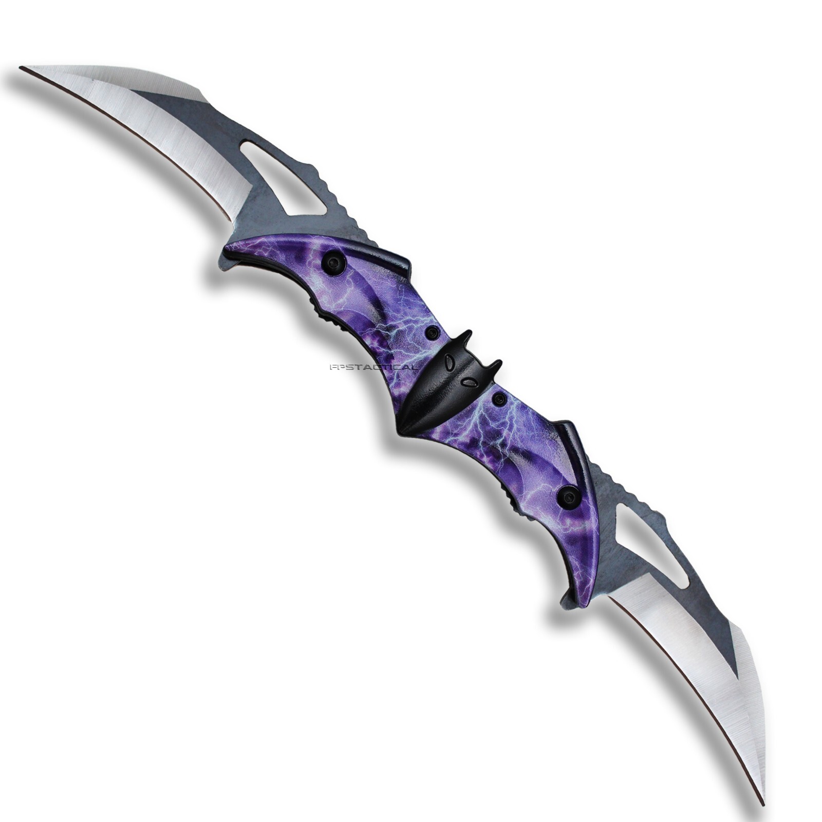 Dual Blade Fantasy Bat Wing Spring Assisted Folding Knife Black Purple Rain