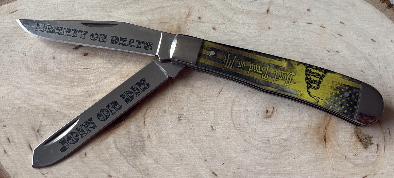 Don’t Tread On Me Redneck Trapper Knife 2 Blade Folding Pocket Knife Southern Us
