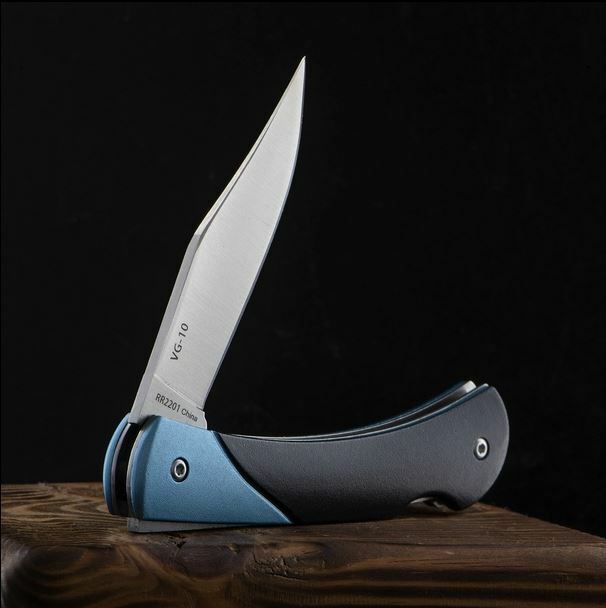 Rough Ryder Lockback Folding Knife 2.71″ VG10 Steel Blade Black/Blue Aluminum