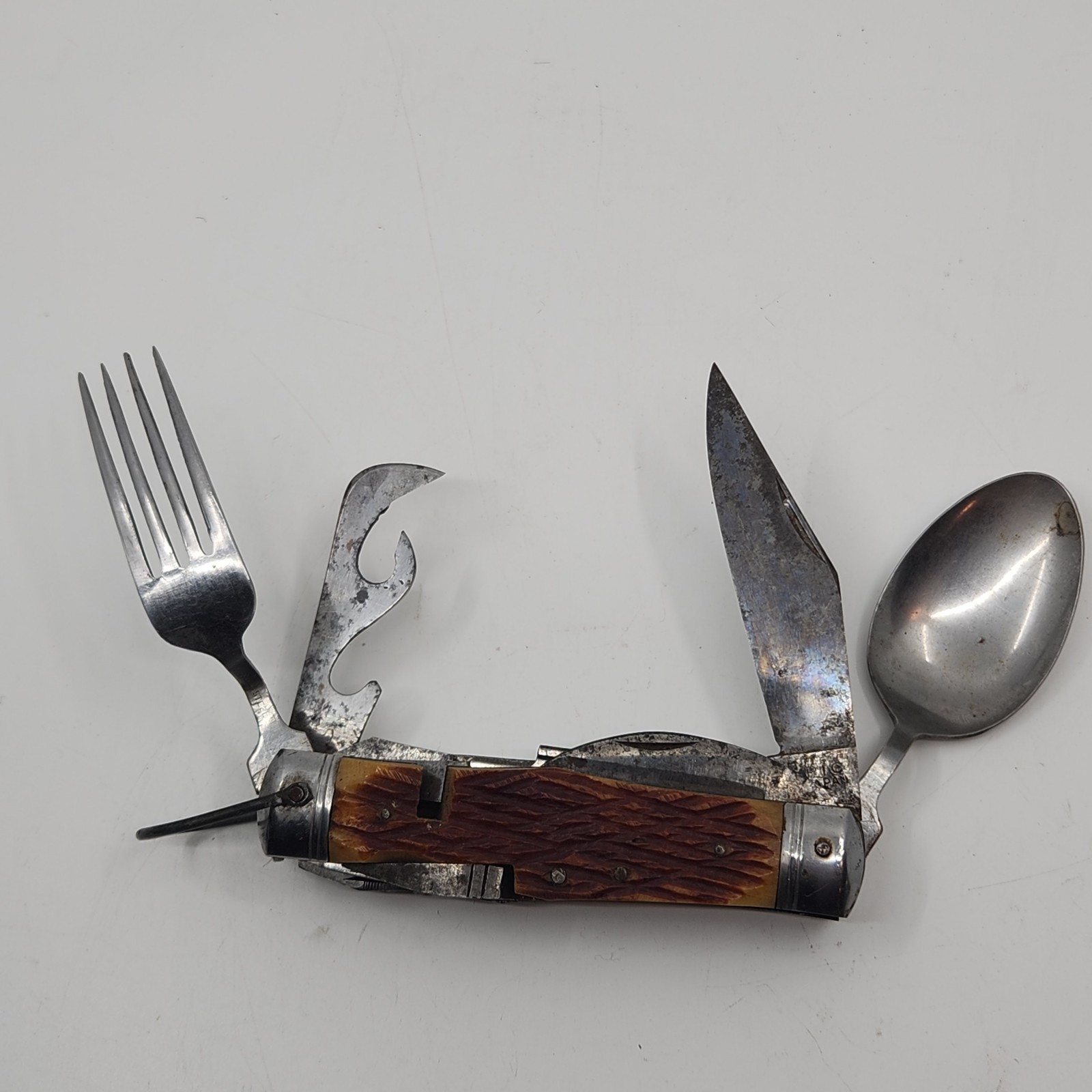 Vintage PIC Small Utility Knife Seki JAPAN Fork Hobo Spoon Multi Tool