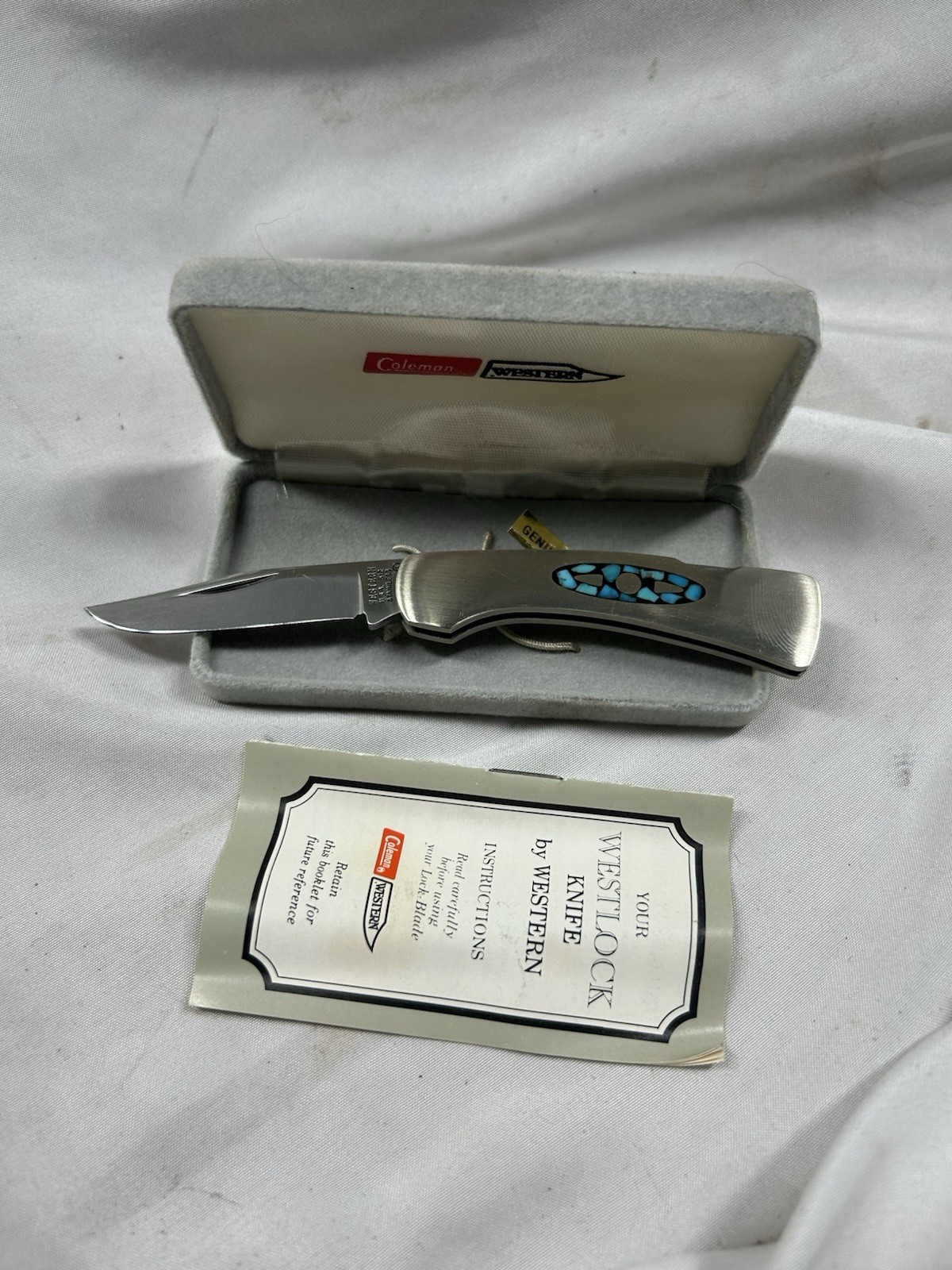 Very Rare Coleman Western Pocket Knife 512 W/ Turquoise Handle Inlay Mint