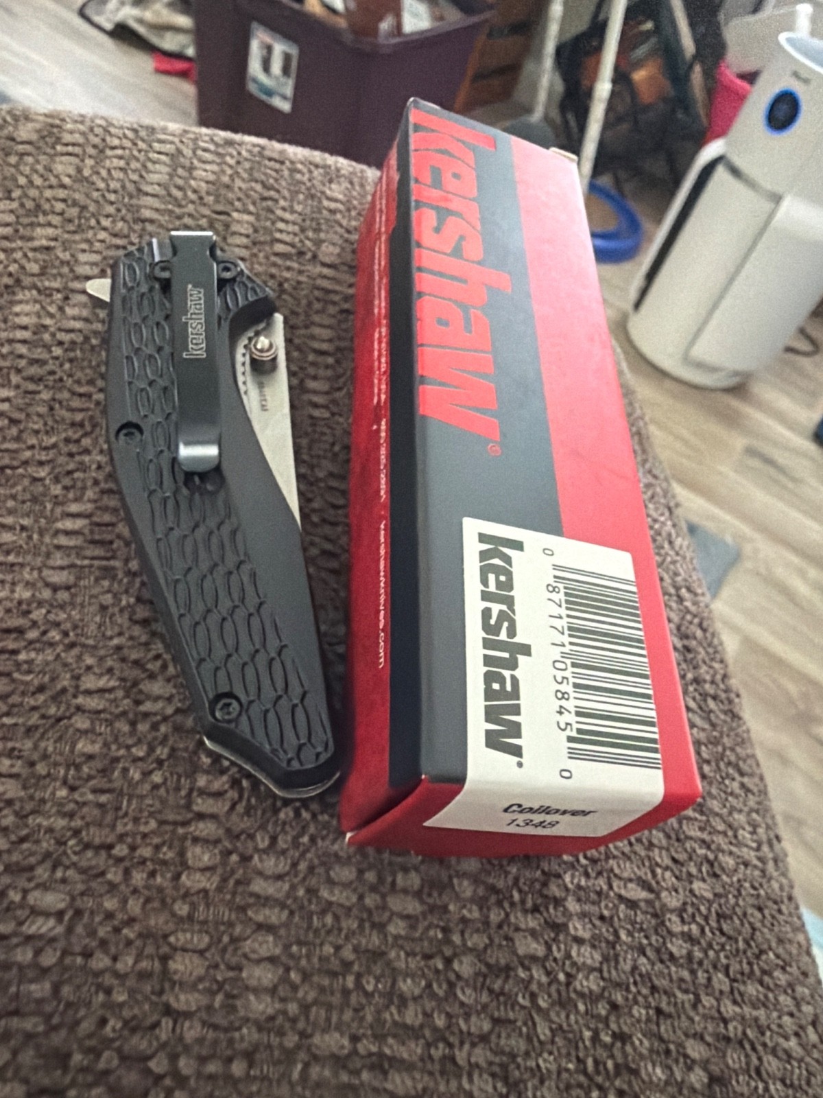 Kershaw Coilover 1348 Liner Lock With Flipper -Stonewash Blade Black Handles
