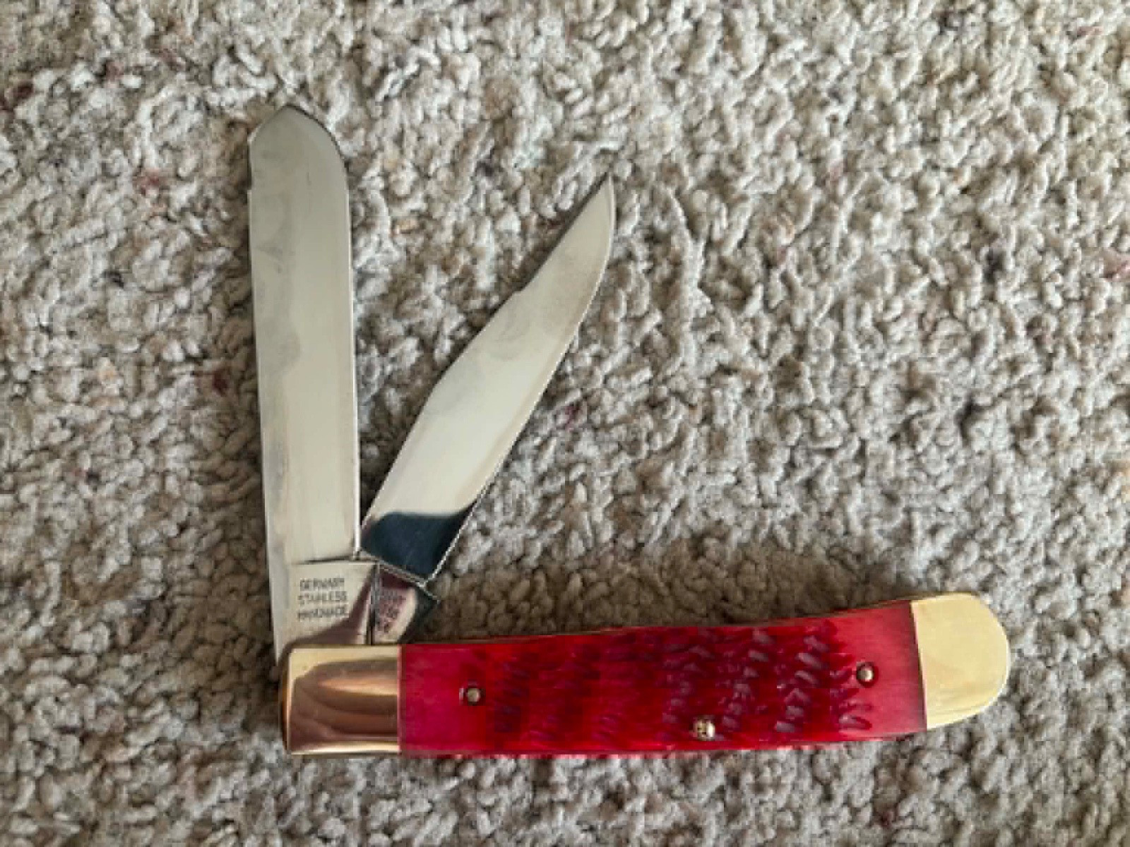 German Bull Trapper Red Bone Folding Pocket Knife Stainless Handle New Mint