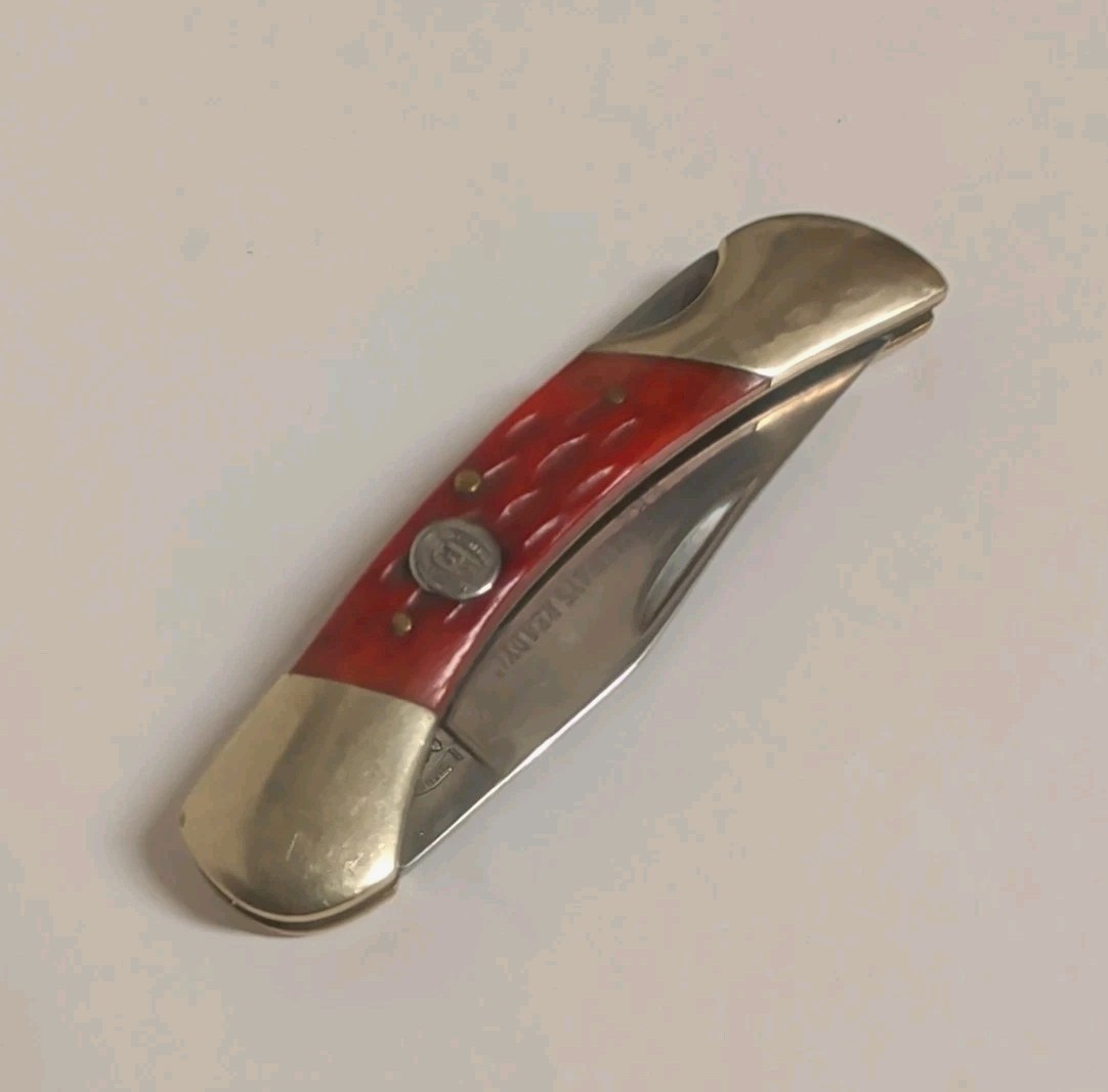 Rough Rider 440 Stainless Steel Red Strawberry Bone Folding Knife Single Blade
