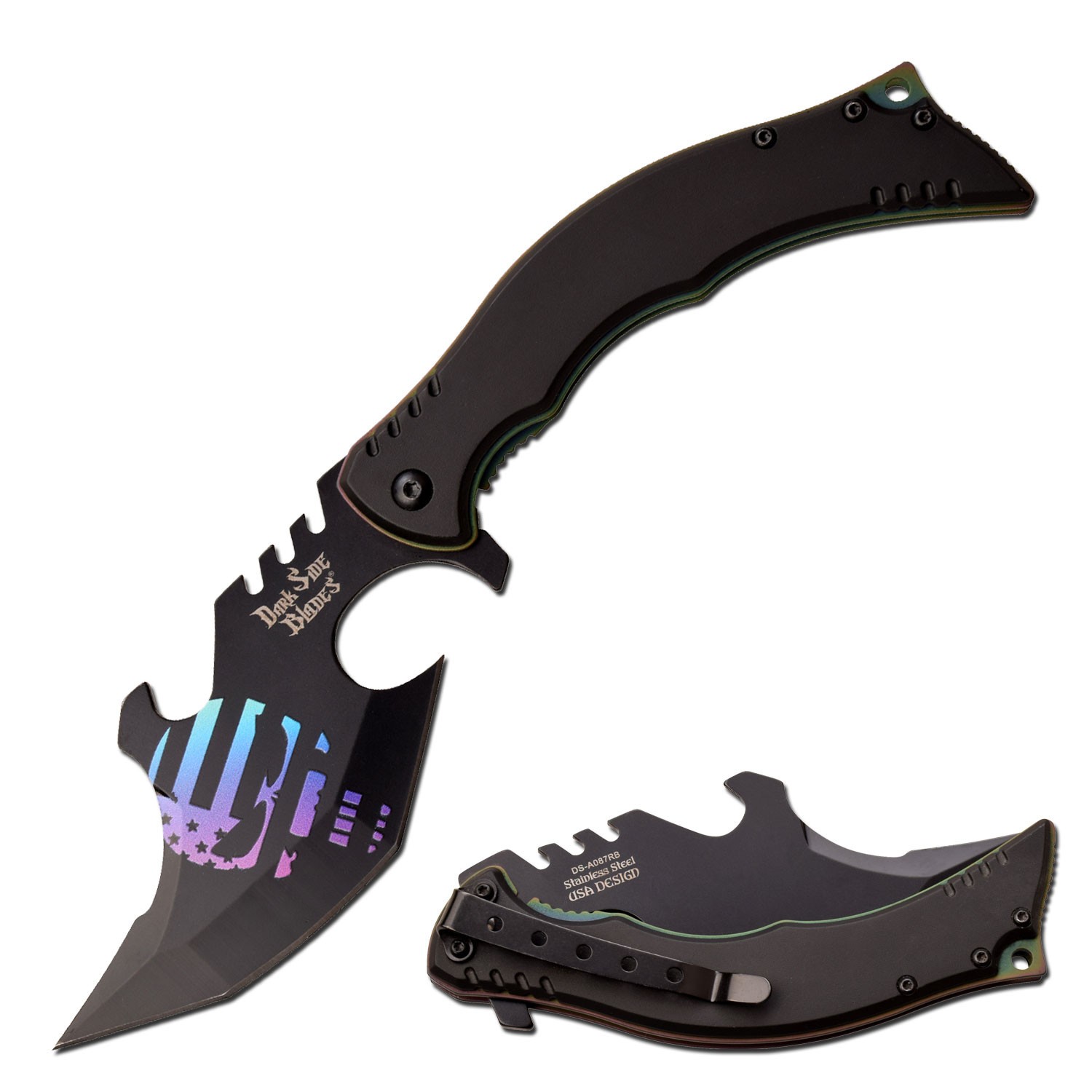Dark Side Blades Spring Assisted Knife w/Anodized Aluminum Handle & Clip-Cleaver