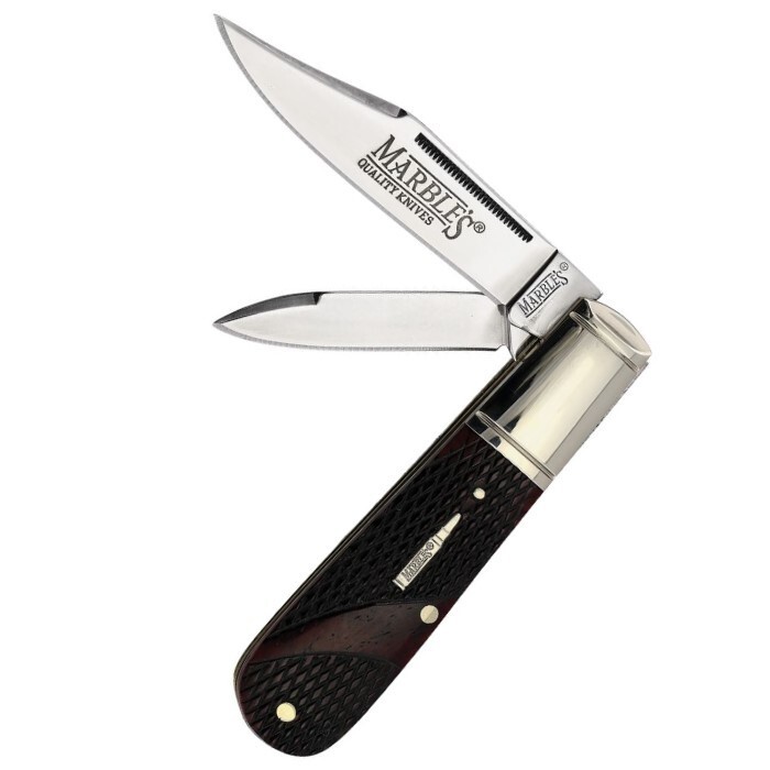 Marbles Barlow Pocket Knife 440 Steel Pen/Clip Point Blades Brown Bone Handle