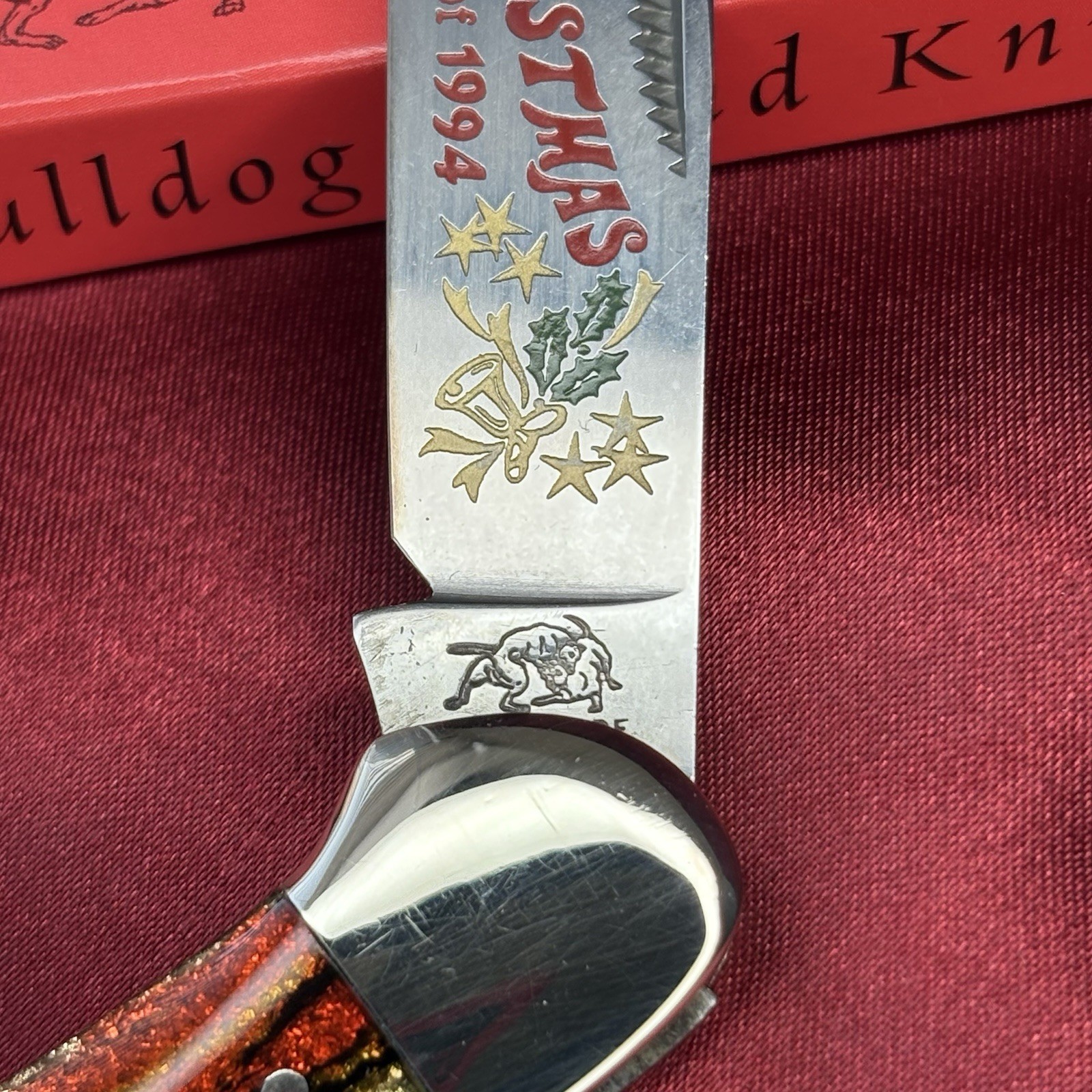 BULLDOG BRAND CANOE 2-BLADE POCKET KNIFE🇩🇪1994 CHRISTMAS CELLULOID-NMOB