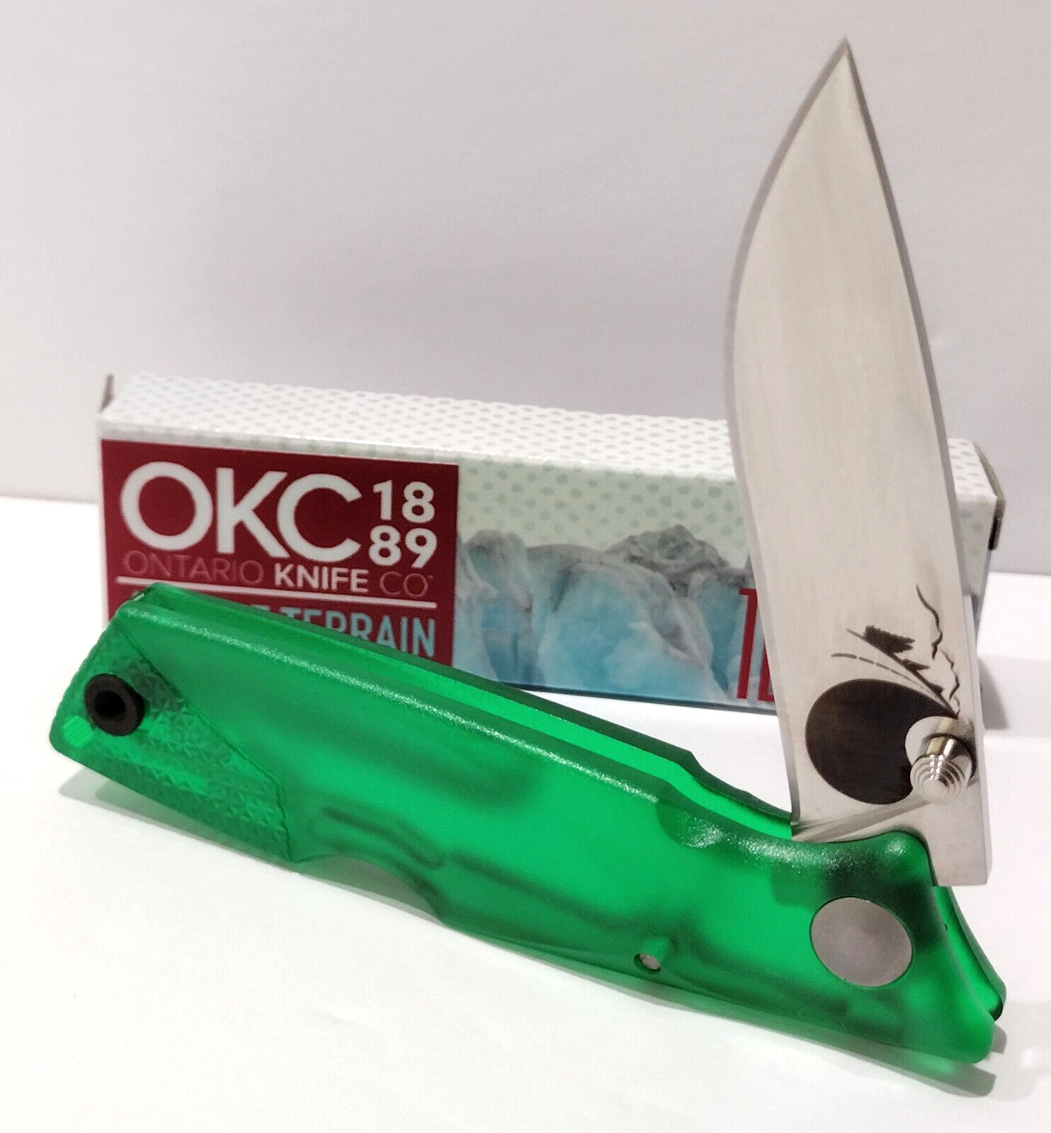 Ontario Knife Company OKC Green Cracked Ice Series Lockback Folding Pocket Knife