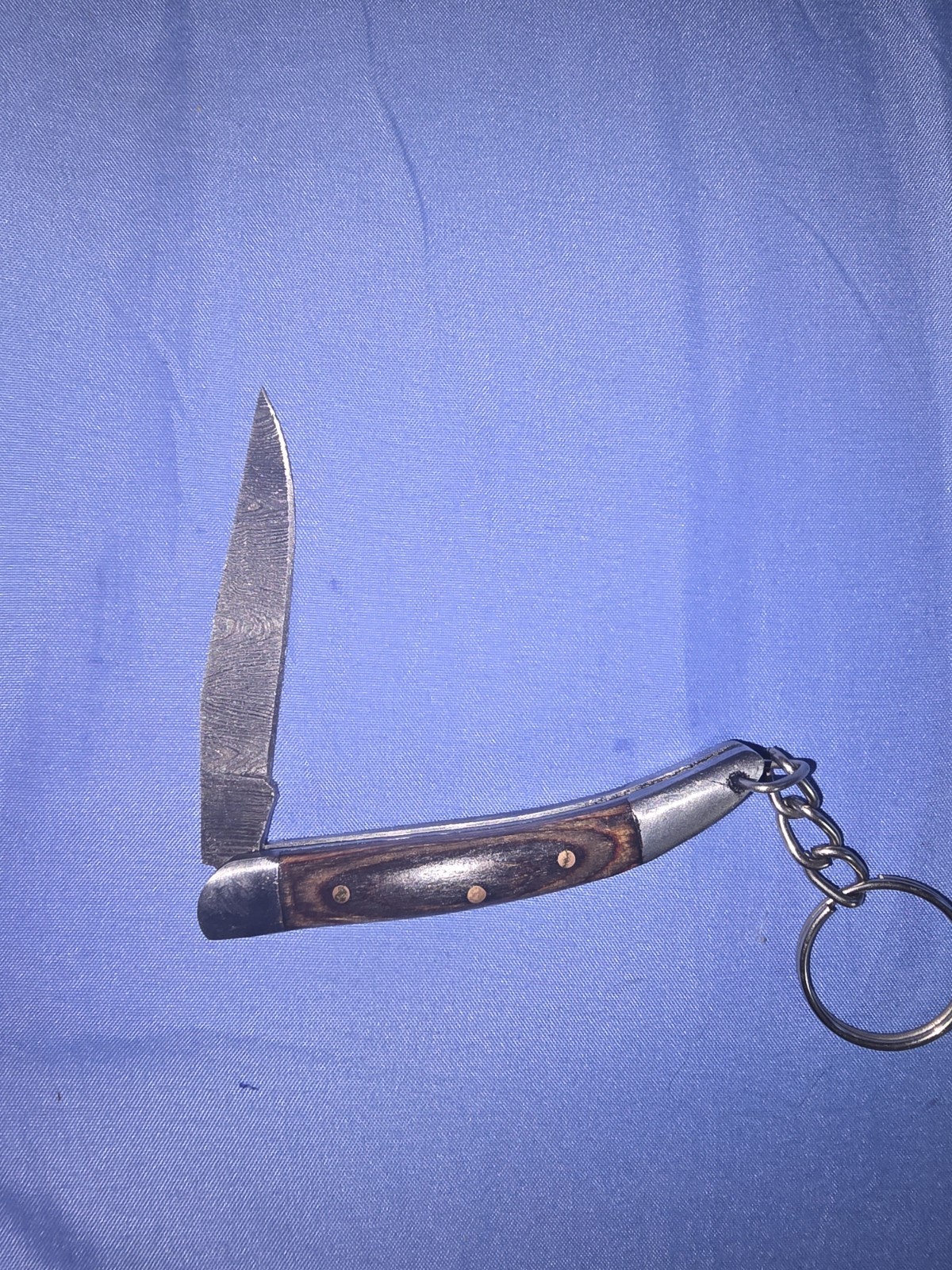 3-inch Hand Forged Damascus Steel Folding Pocket Keychain with Wood Handle