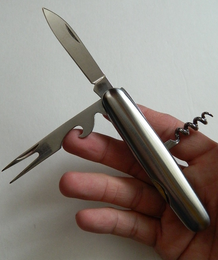 POCKET KNIFE/FORK MULTI-TOOL, 4″, DETACHABLE, W/SHEATH, SOLID STAINLESS STEEL!!!