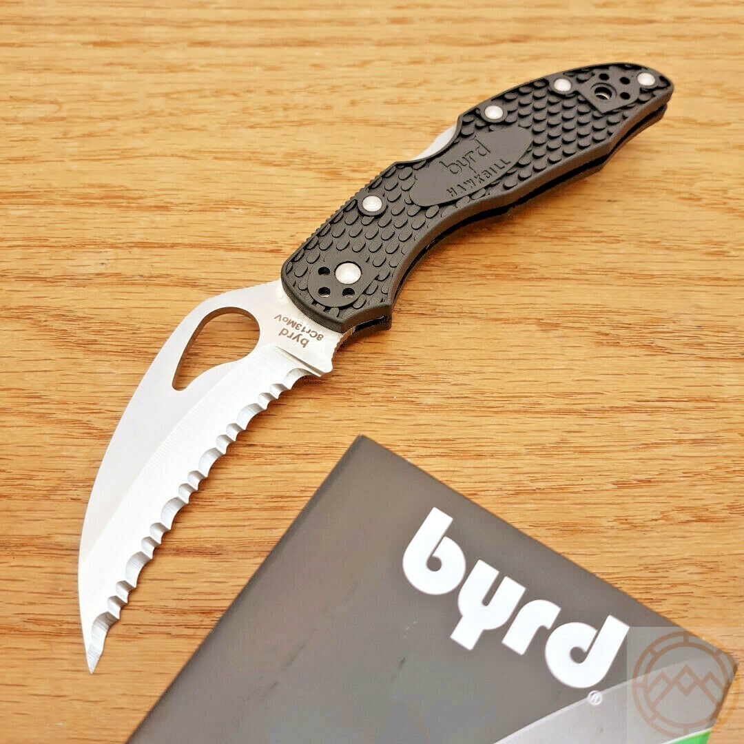 Byrd By Spyderco Folding Knife 3″ 8Cr13MoV Steel Hawkbill Blade Black FRN Handle
