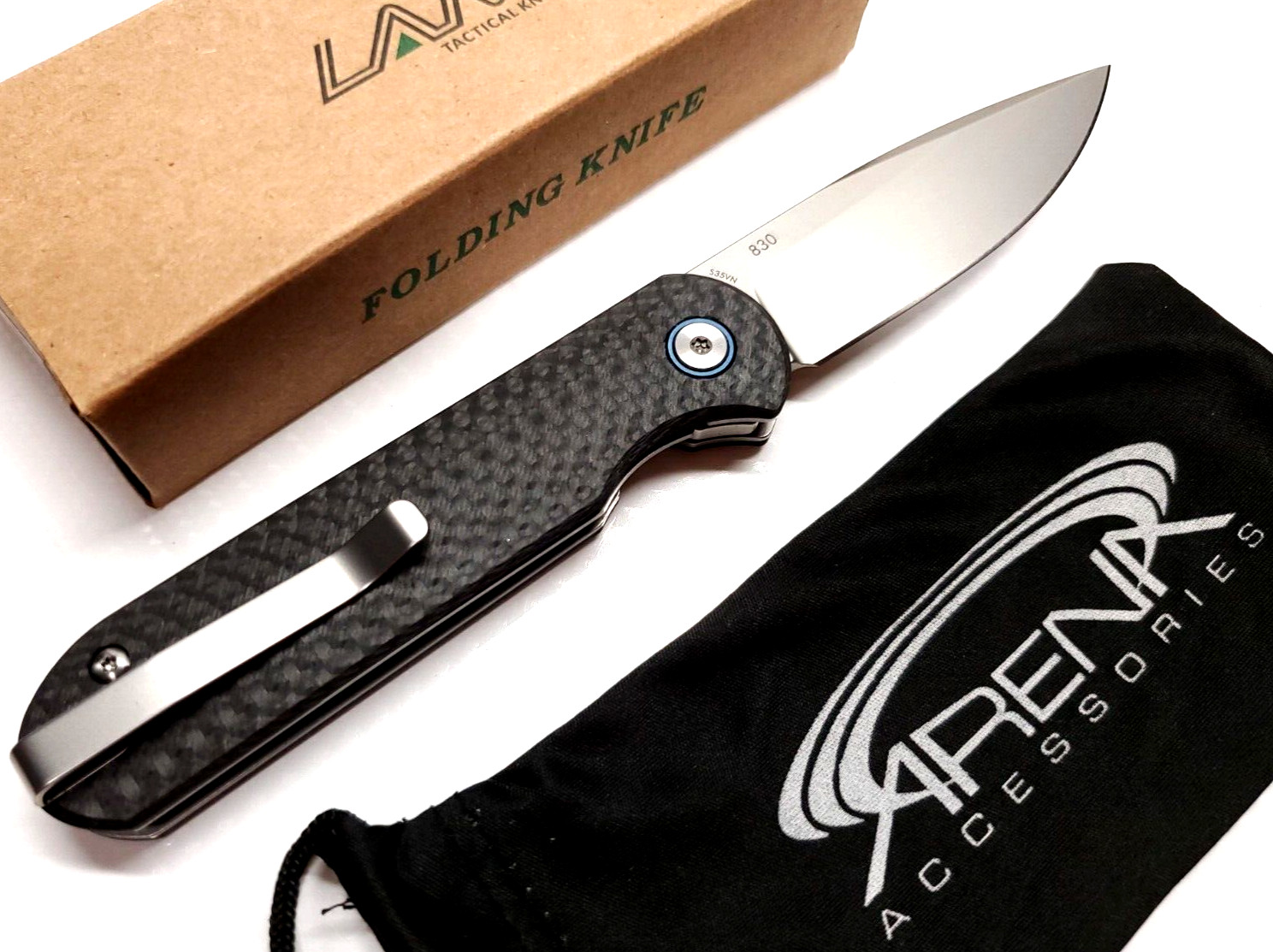 LAND 830 Pocket Knife S35VN Blade Carbon Fiber Front Flipper Tip Up Gent EDC