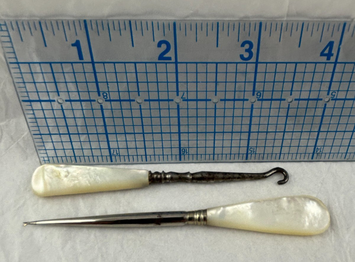 Two Mother of Pearl Handle Sewing Tools