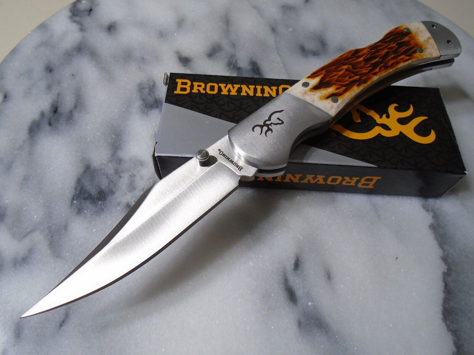 Browning Jig Bone Lockback Pocket Knife w Clip 9Cr18MoV BR0530B 7 3/4″ Open New