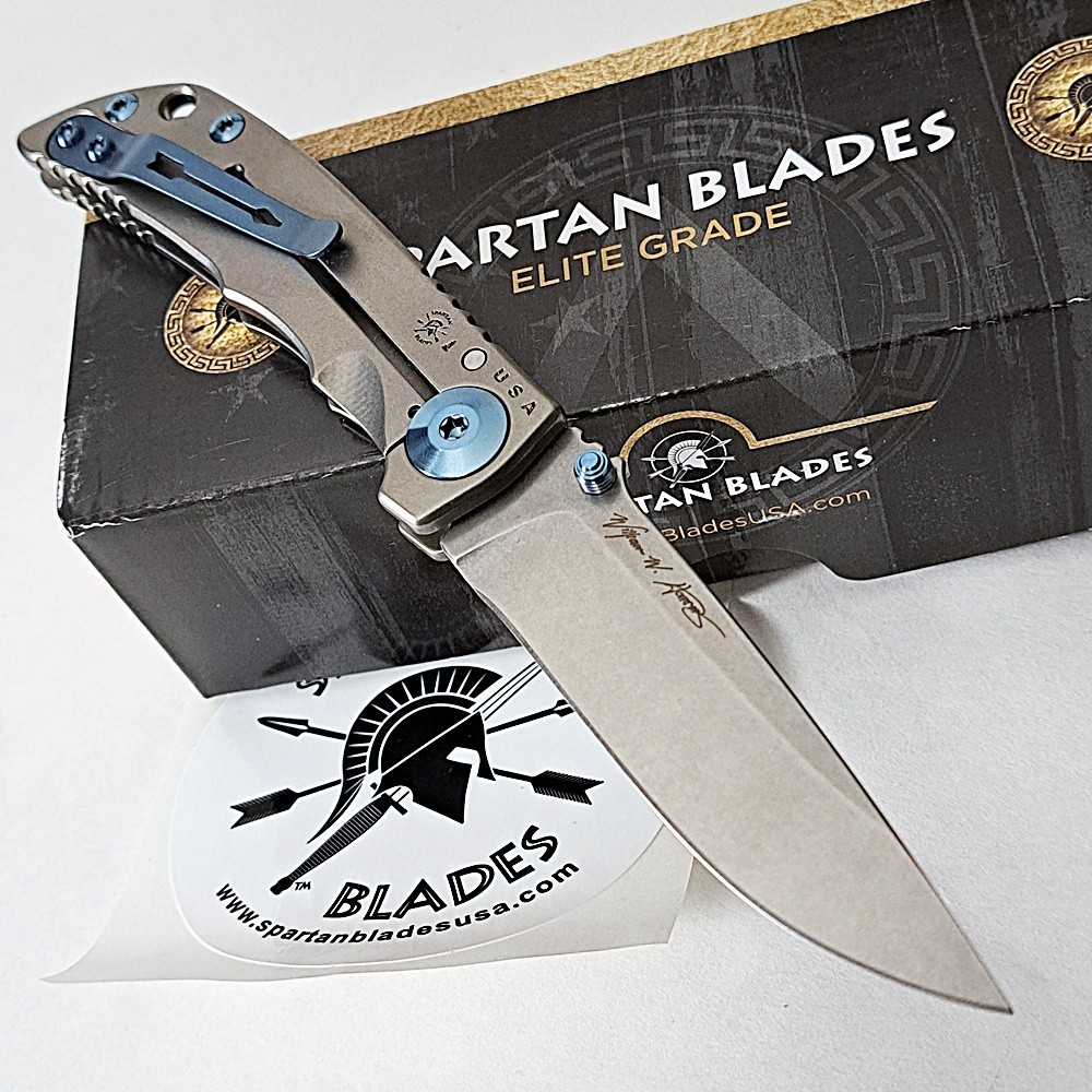 Spartan Blades Harsey 3.25 Folder SF10SWBL Titanium Blue S45VN Pocket Knife