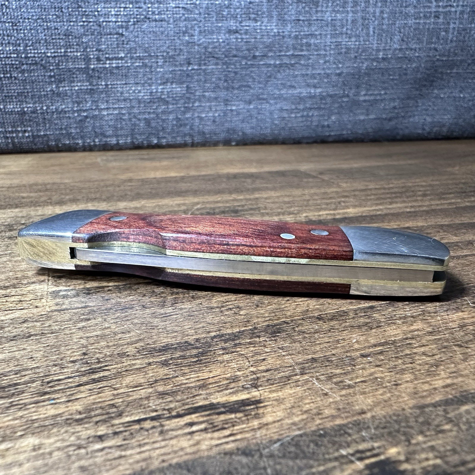 Vtg Western USA 522 Wood Lockback Folding Hunter Knife & Leather Sheath