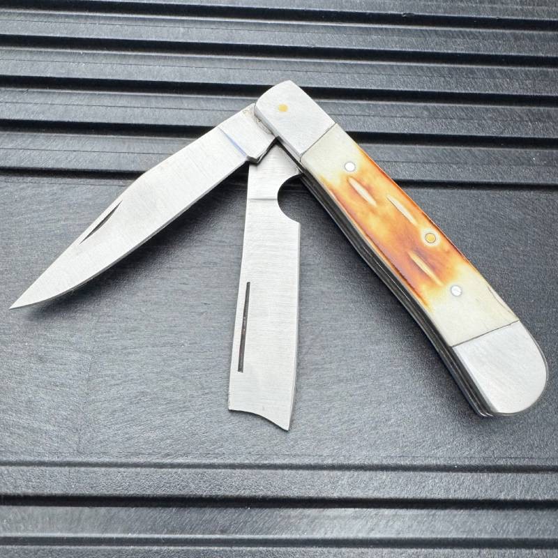 2 Blade Razor Trapper 4.25” Bone Handle Vintage Style Folding Pocket Knife