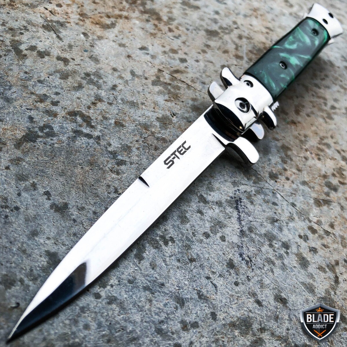 9″ Classic Italian Milano Spring Assist Open Folding Stiletto Pocket Knife Green