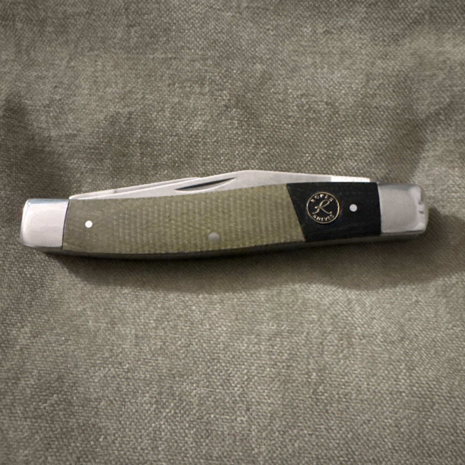 Roper Knives Rattler Muskrat Pocket Knife 1065 Steel Blades Tan Micarta Handle