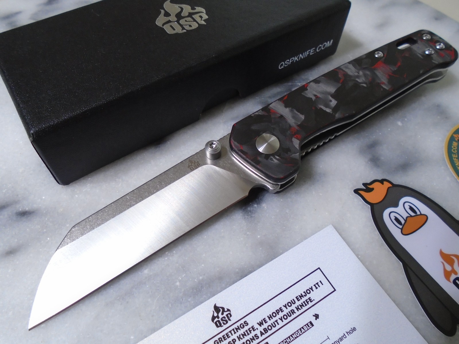QSP Penguin V2 Pocket Knife Folder D2 Fat Carbon Fiber G10 QS130V2-F1 Sheepsfoot