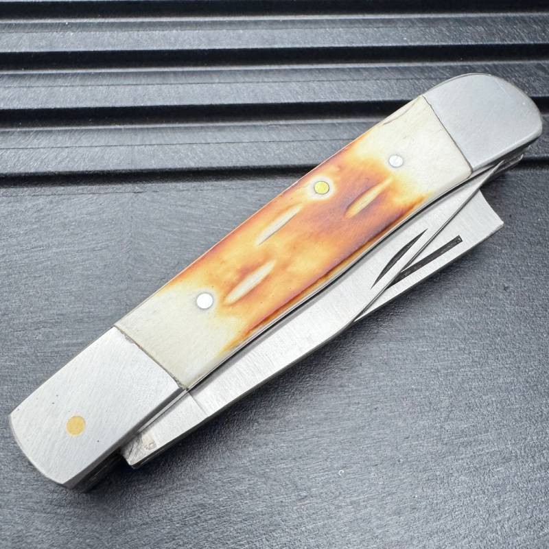 2 Blade Razor Trapper 4.25” Bone Handle Vintage Style Folding Pocket Knife