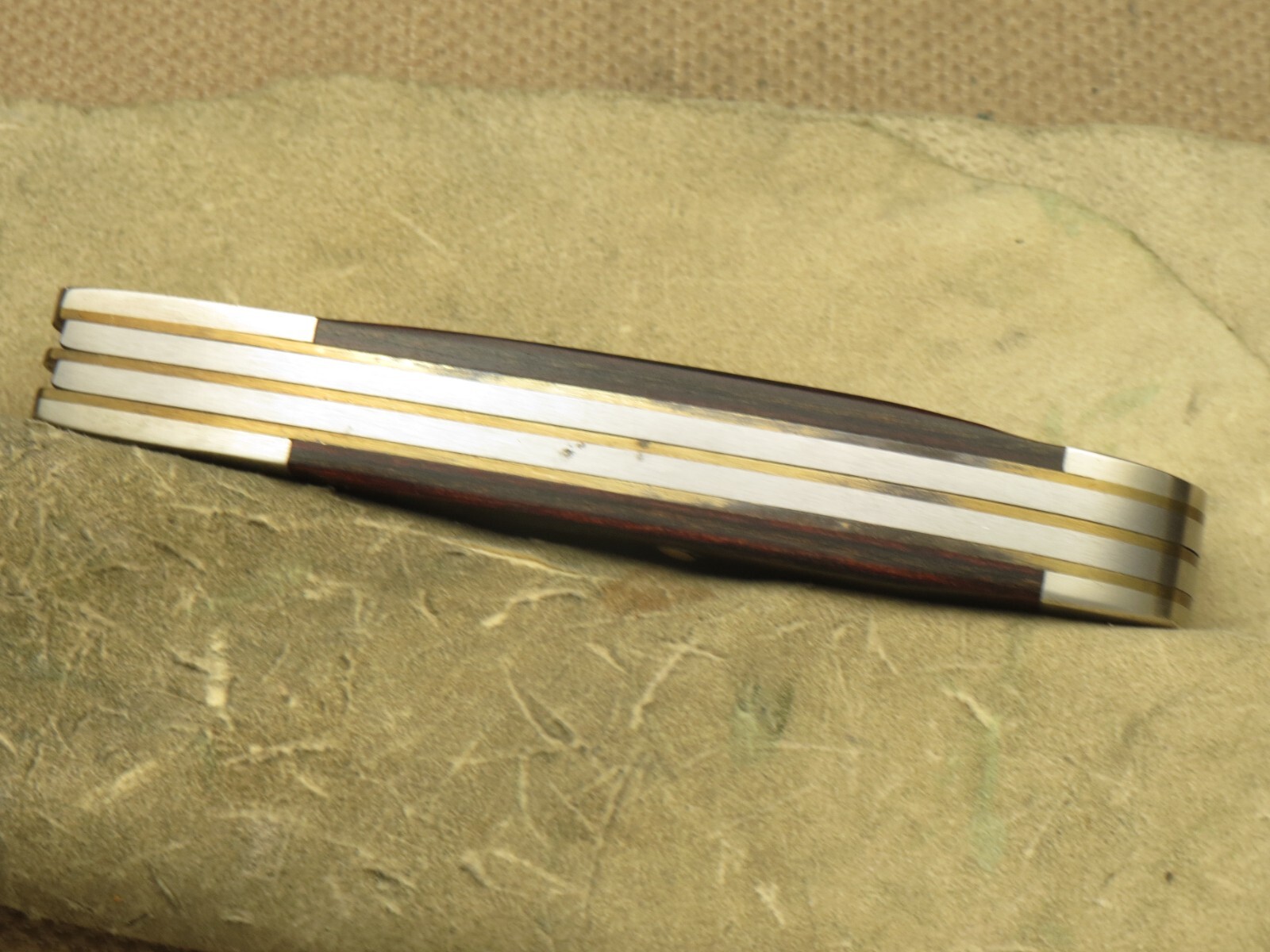 Vintage PARKER EDWARDS USA Trapper Knife – DAMASCUS Blades – Smooth Wood Handles