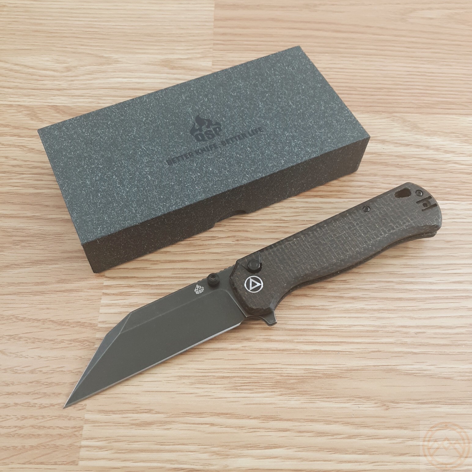 QSP Knife Swordfish Folding Knife 3.63″ 14C28N Steel Blade Brown Micarta Handle