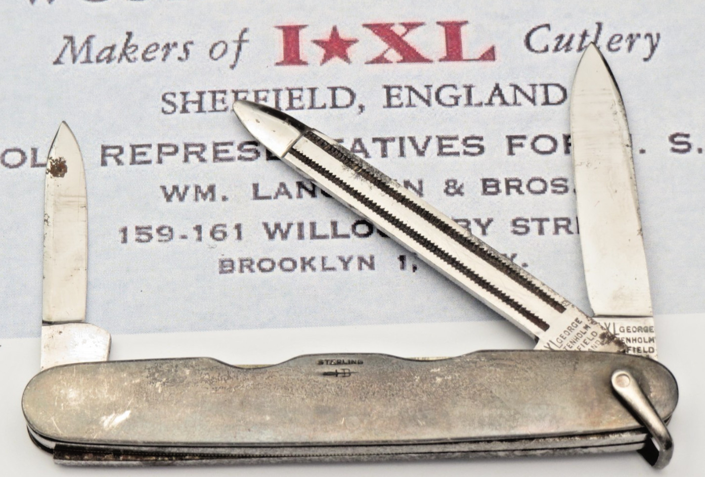 Antique IXL George Wostenholm Sheffield Gent’s Knife Sterling Silver CURLEY’S