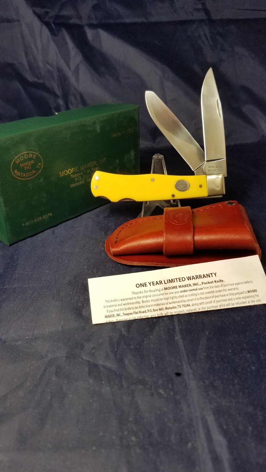 Moore Maker Matador Texas 3206 DLB Large Trapper Knife Yellow Delrin