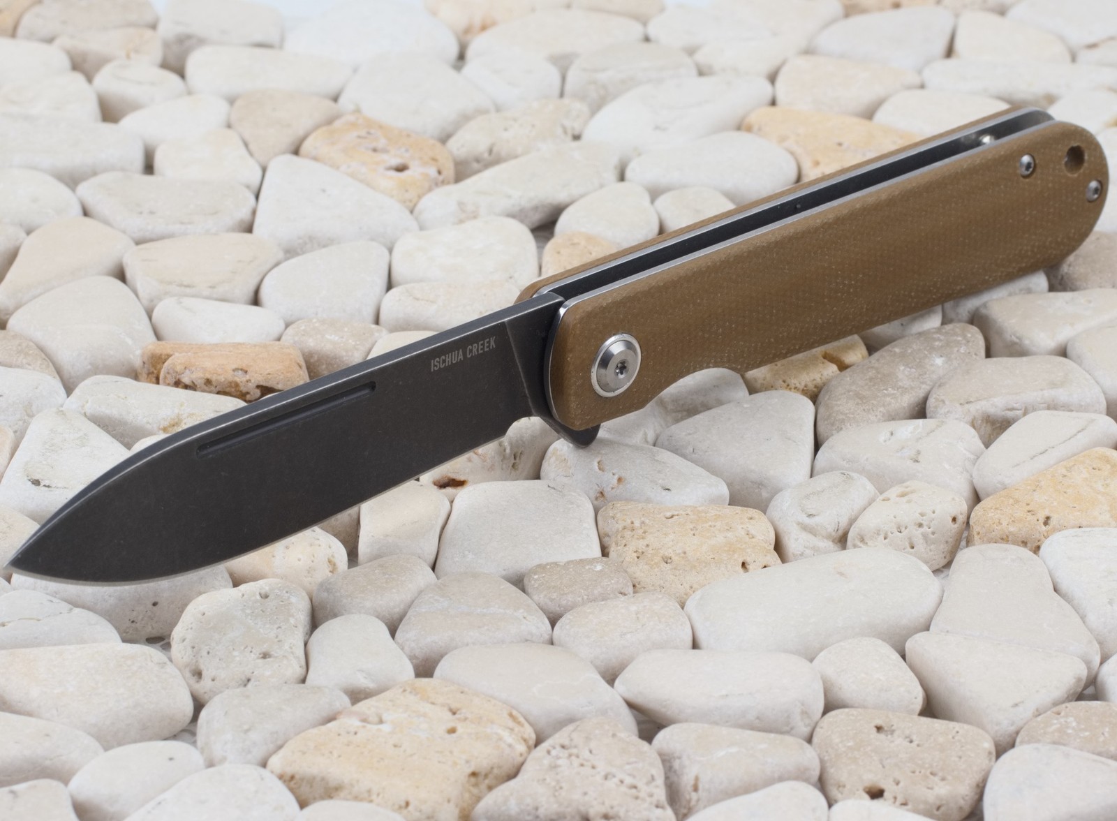 Ontario Ischua Creek Linerlock Folding Pocket Knife Brown Canvas Micarta ON9001