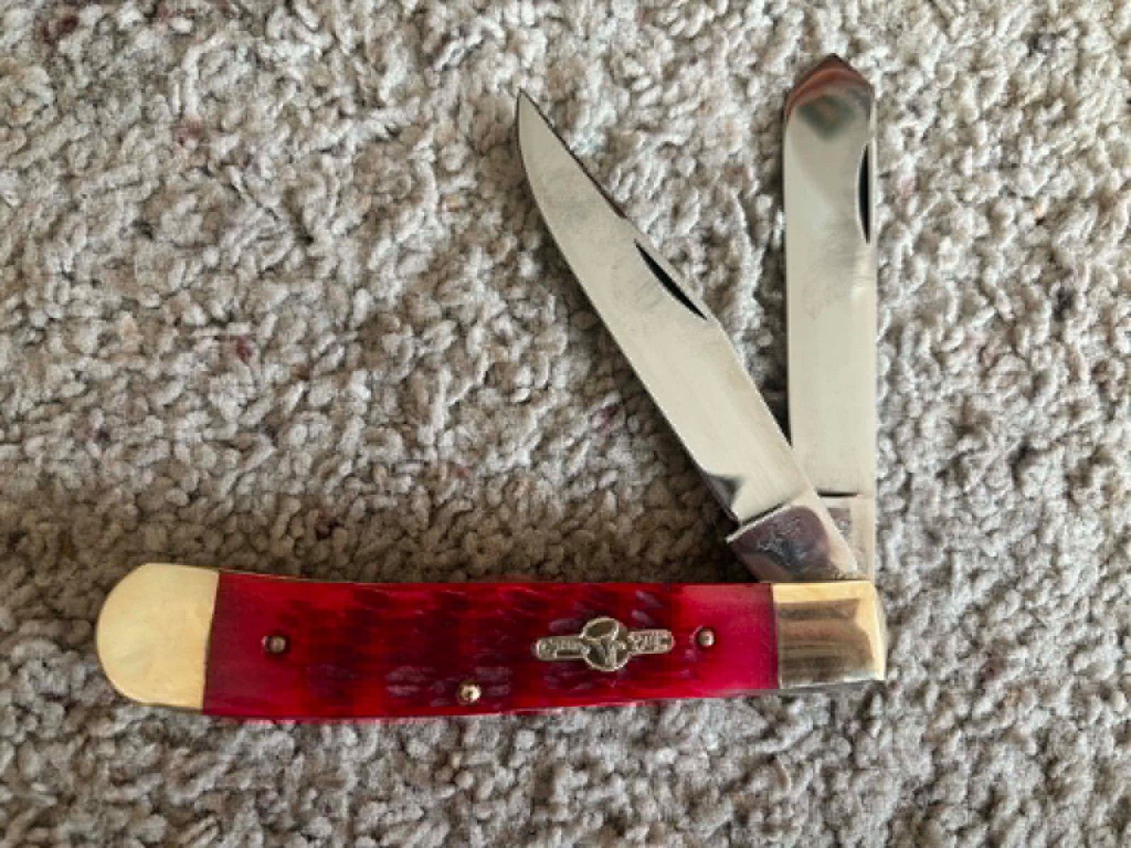 German Bull Trapper Red Bone Folding Pocket Knife Stainless Handle New Mint