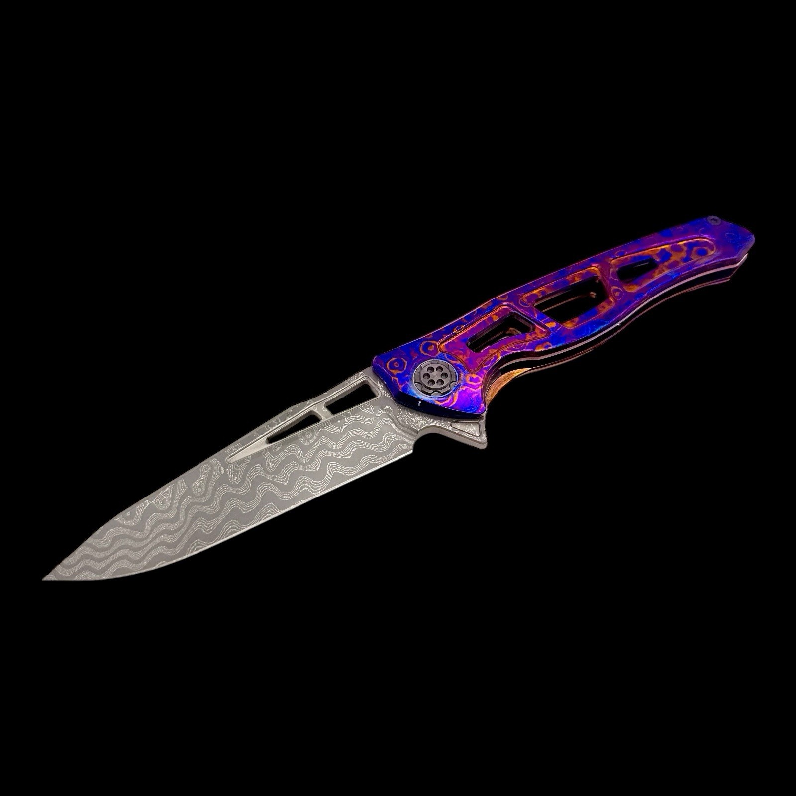 Maxace Killer Whale 1.0 Folding Knife – Nichols Damascus Blade – Timascus Handle
