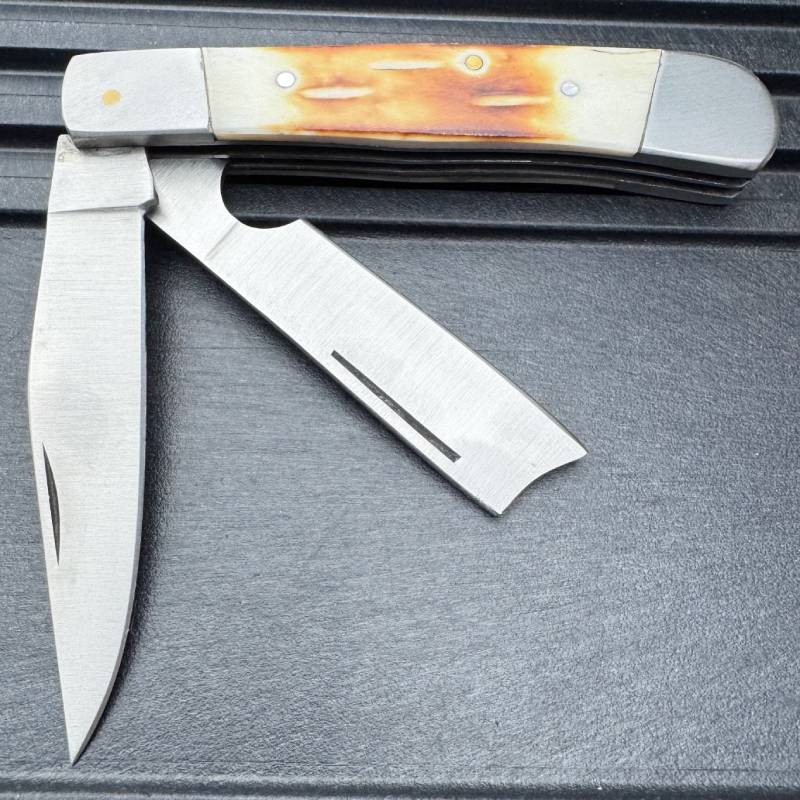 2 Blade Razor Trapper 4.25” Bone Handle Vintage Style Folding Pocket Knife